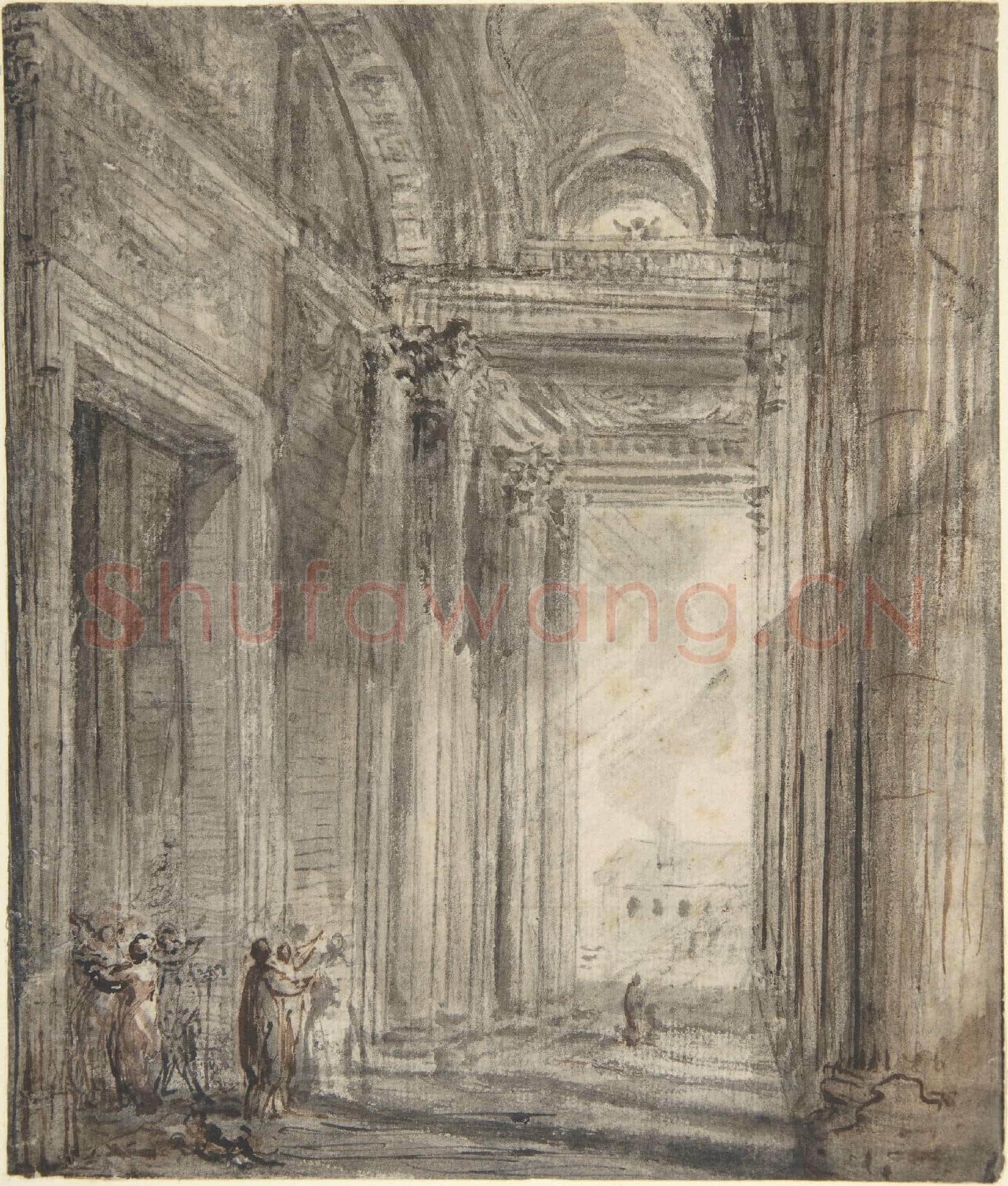 Gabriel de Saint-Aubin-Figures in the Portico of Sainte.tif