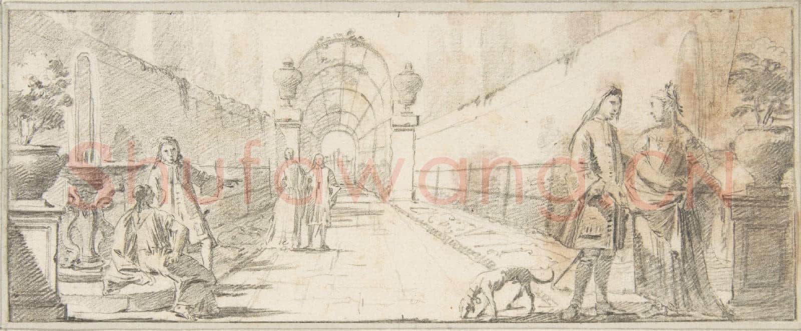 Giovanni Battista Tiepolo-Illustration for a Book Figures in Conversation in a Garden.tif