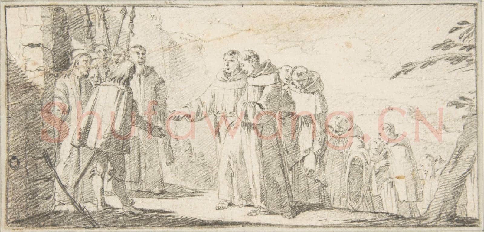 Giovanni Battista Tiepolo-Illustration for a Book Reception of Monks at a City Gate.tif