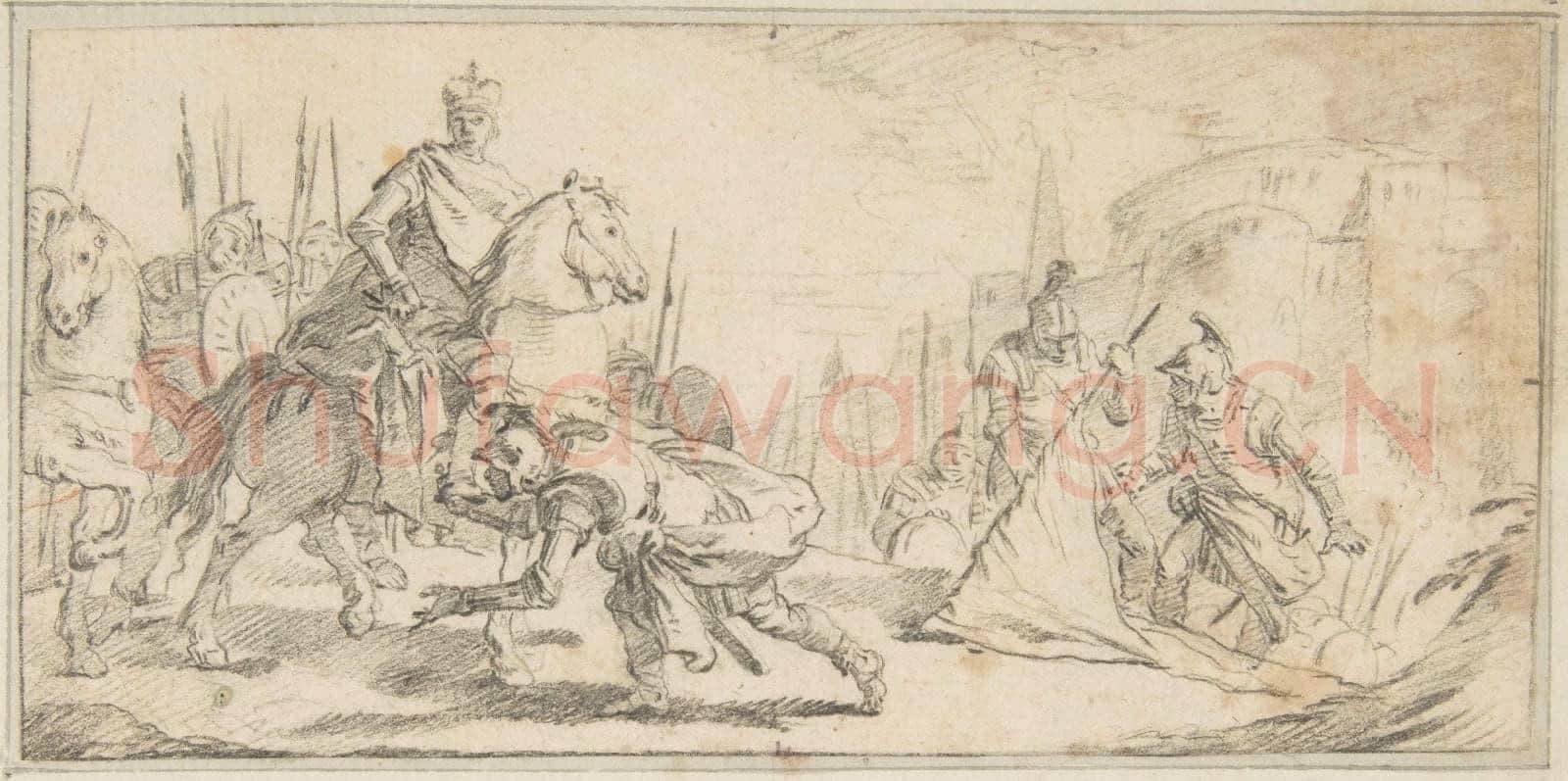 Giovanni Battista Tiepolo-Illustration for a Book Soldiers Surrendering to an Emperor.tif