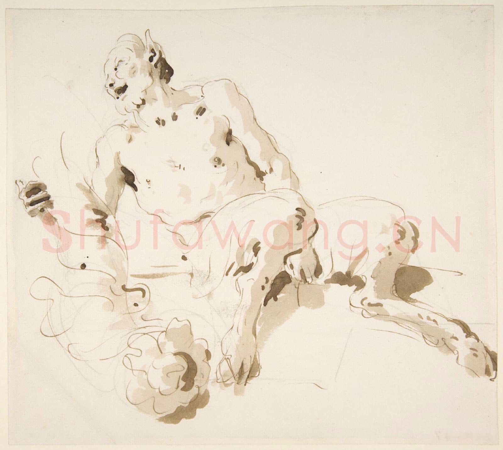 Giovanni Battista Tiepolo-Seated Satyr Holding a Garland(2).tif