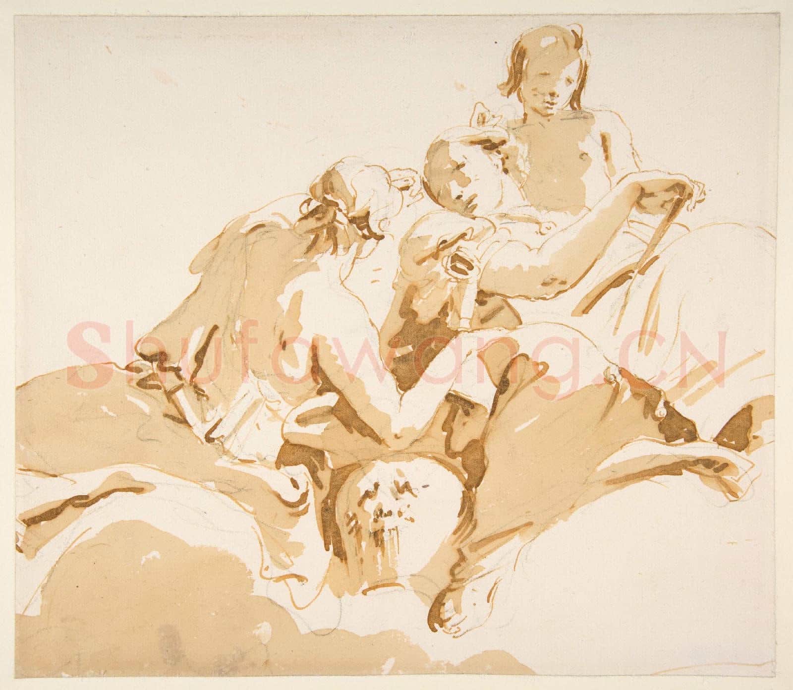 Giovanni Battista Tiepolo-Two Seated Women and a Boy on Clouds.tif