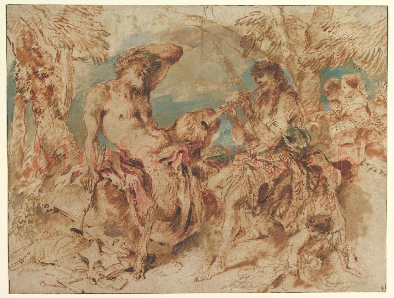 Giovanni Benedetto Castiglione-Youth Playing a Pipe for a Satyr.tif