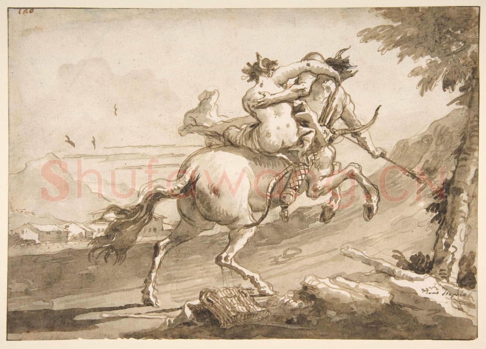 Giovanni Domenico Tiepolo-Back View of a Centaur Abducting a Satyress.tif