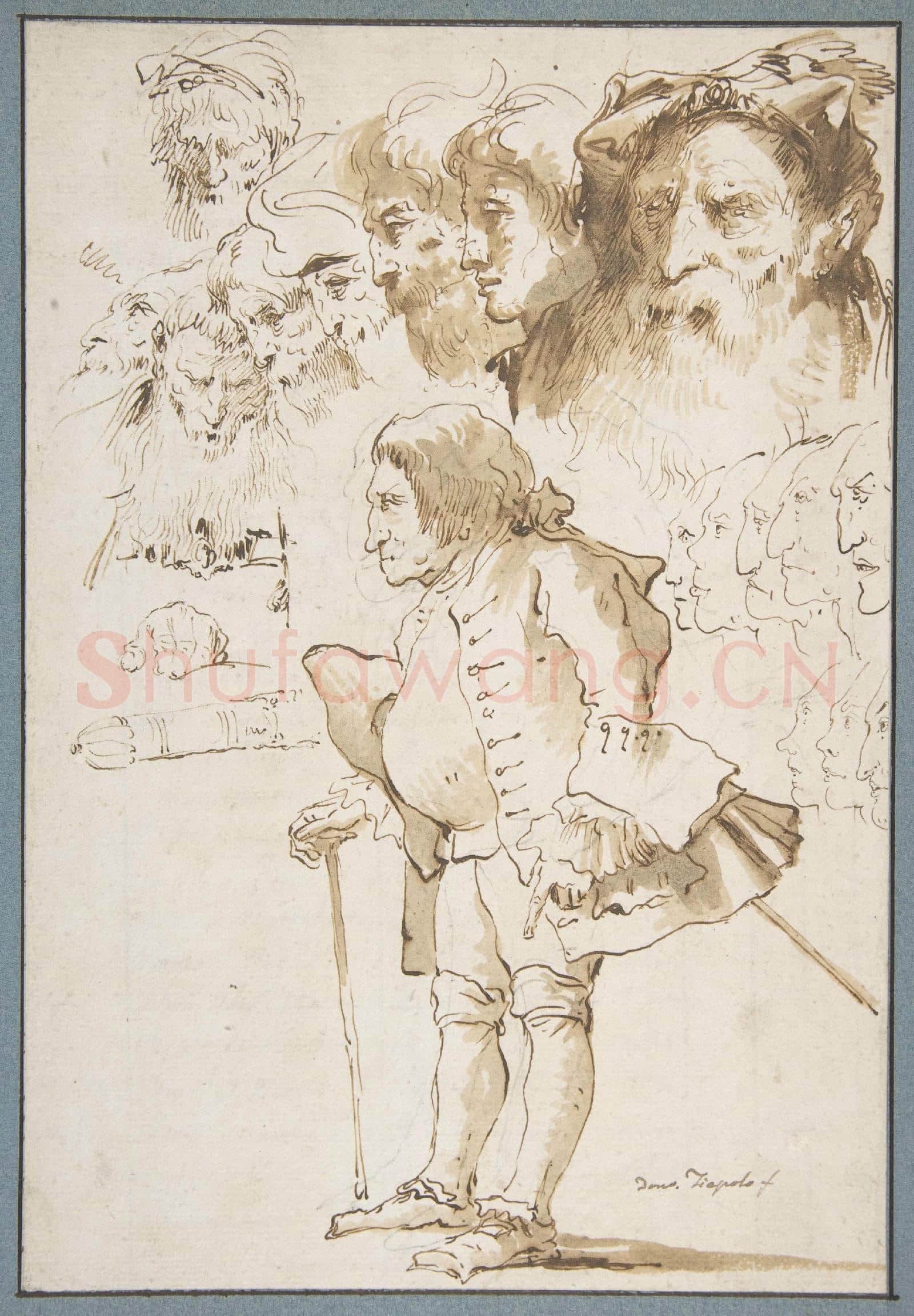 Giovanni Domenico Tiepolo-Caricature of a Gentleman and Other Studies.tif