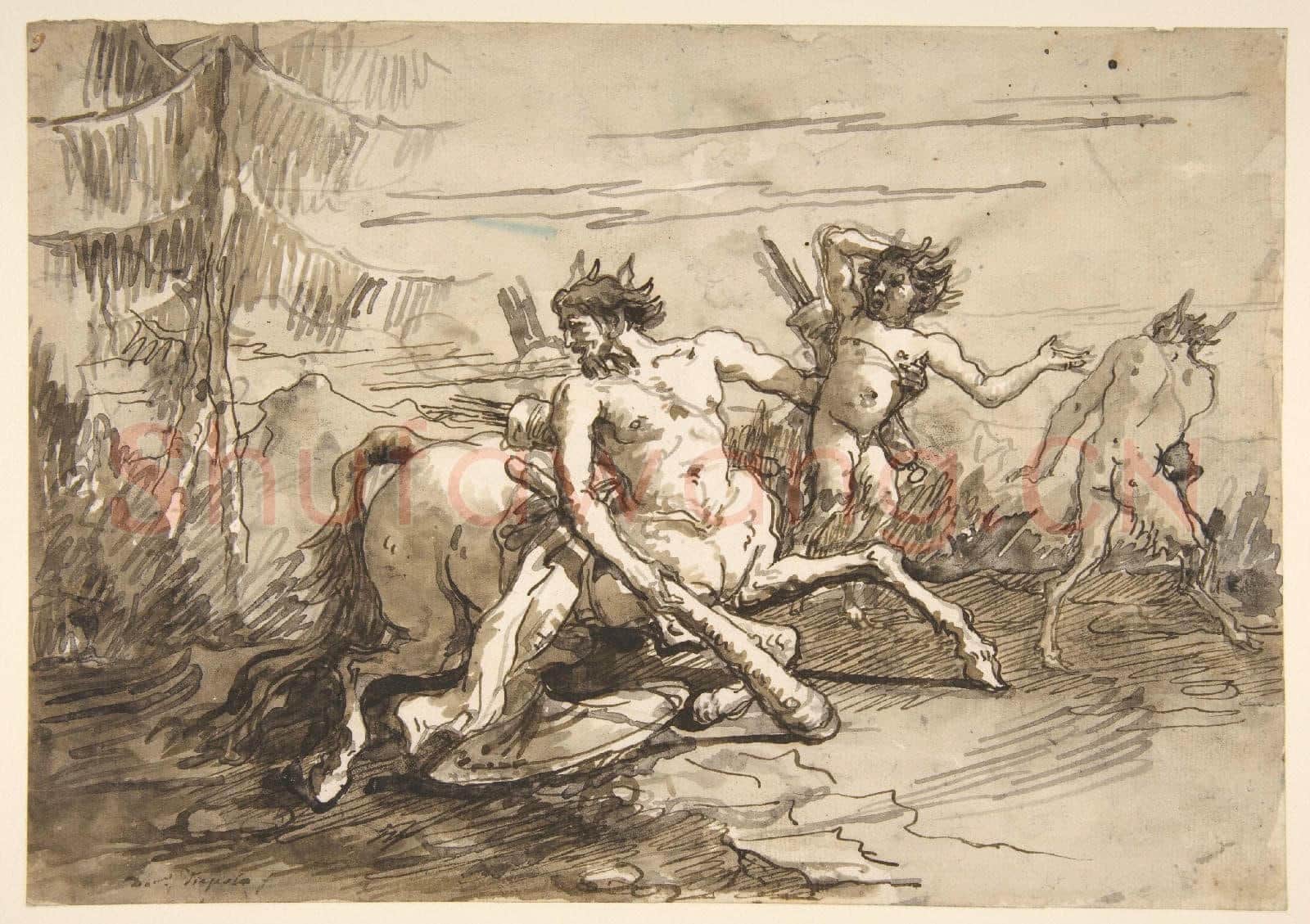 Giovanni Domenico Tiepolo-Centaur with a Club, and Two Satyrs.tif