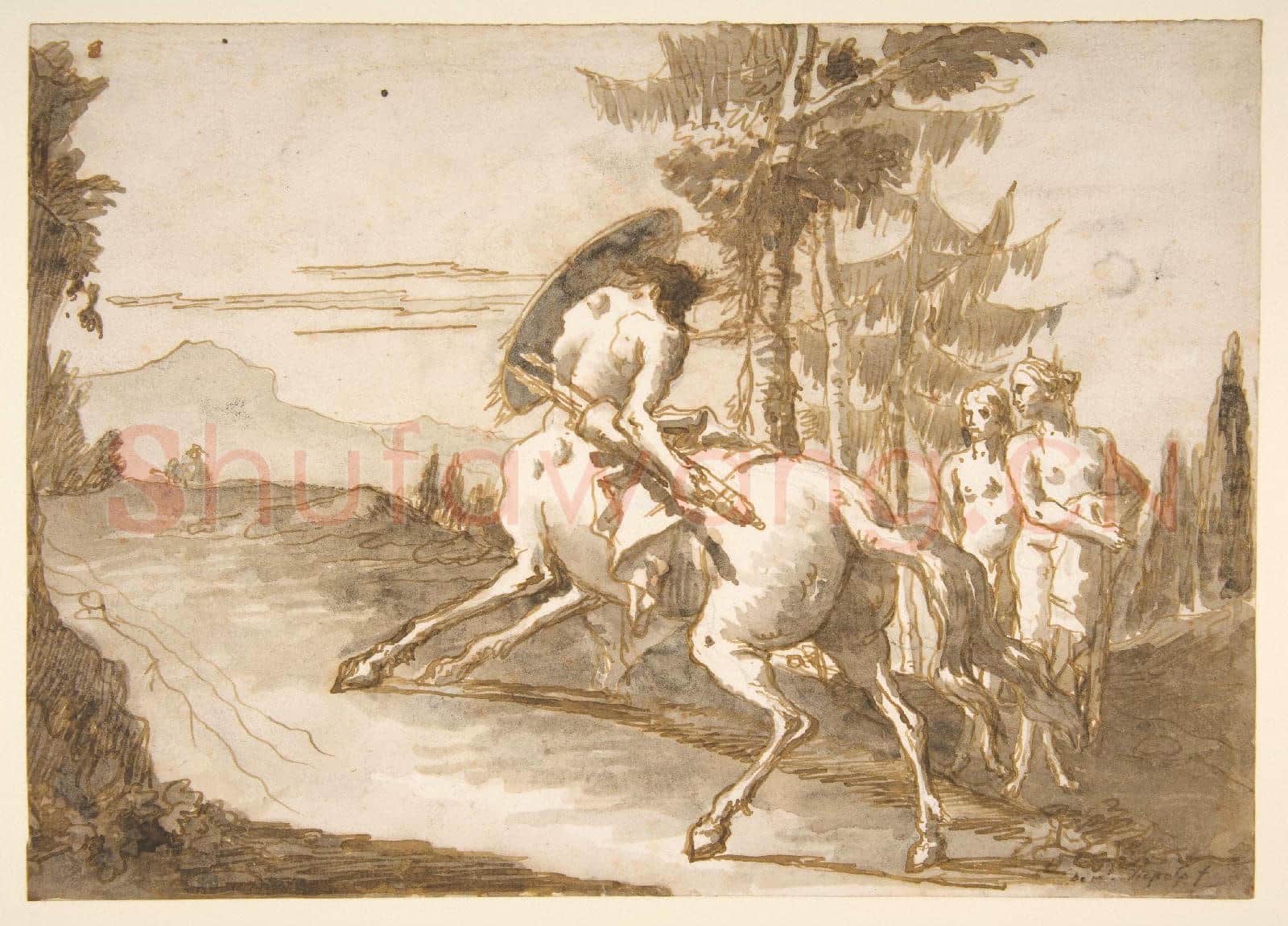 Giovanni Domenico Tiepolo-Centaur with Shield and Two Satyresses.tif