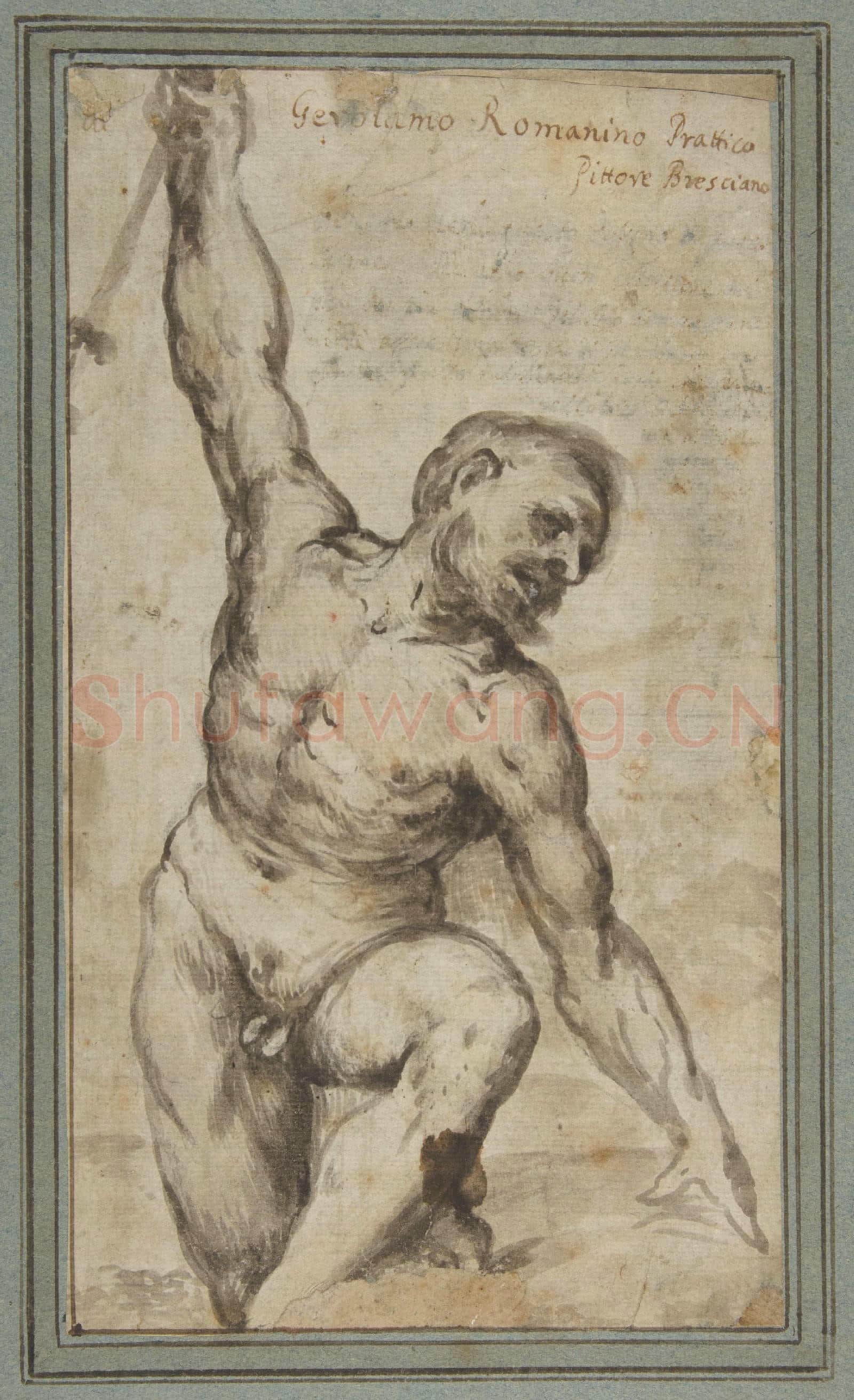 Girolamo Romanino-Nude Male Figure with Upraised Right Arm.tif