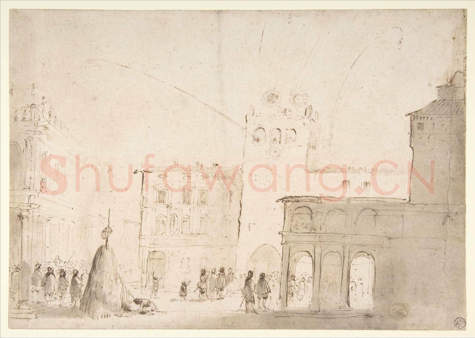 Guercino-Fireworks in a Piazza.tif