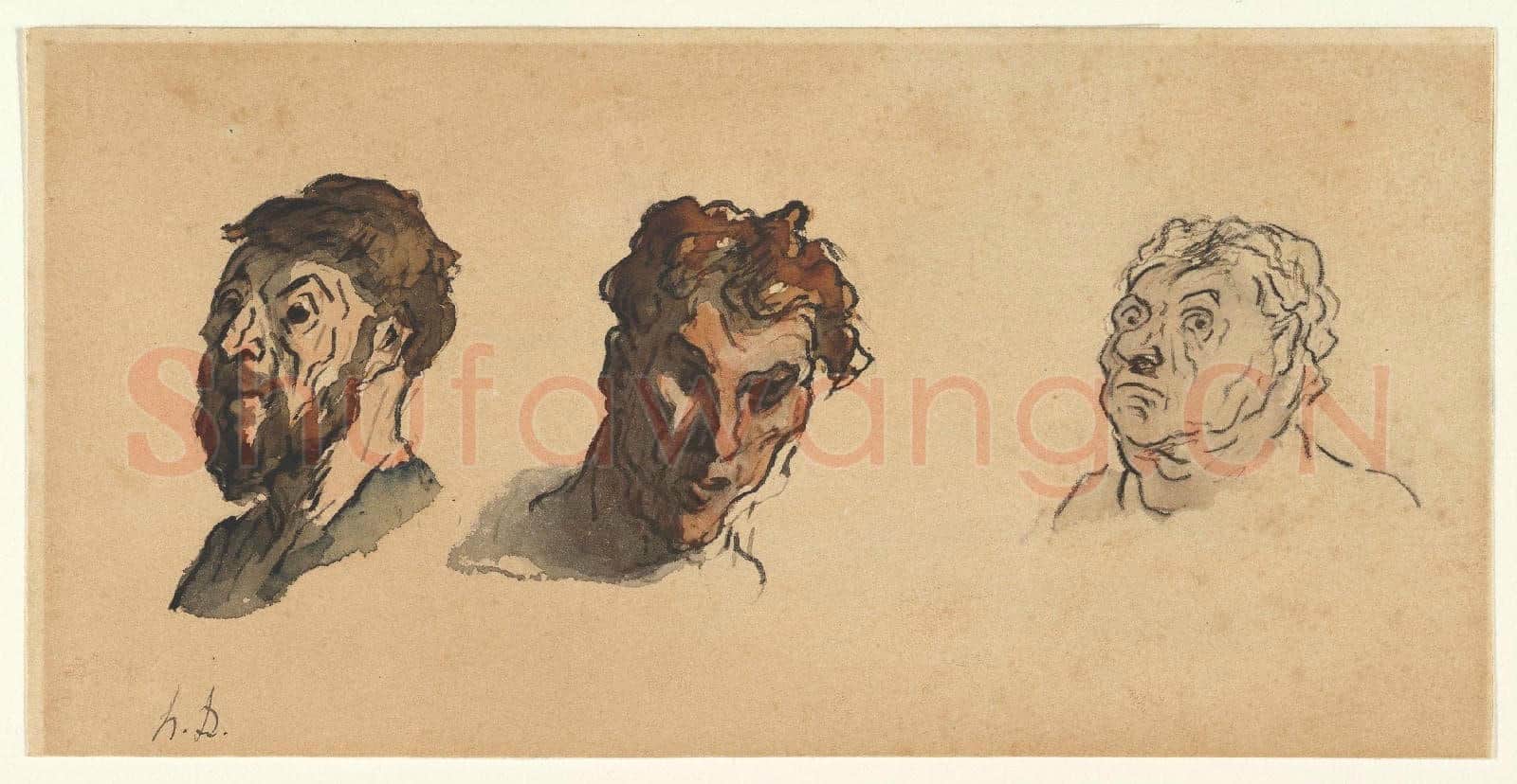 Honoré Daumier-Three Male Heads.tif