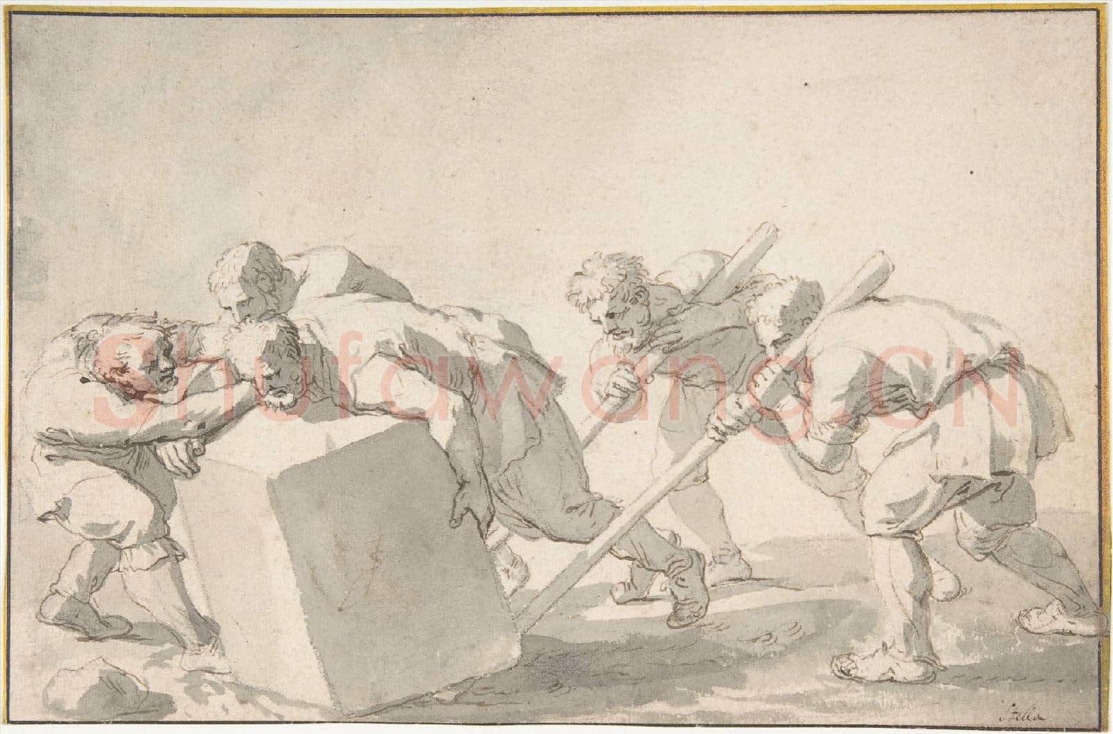 Jacques Stella-Five Men Pushing a Block of Stone.tif