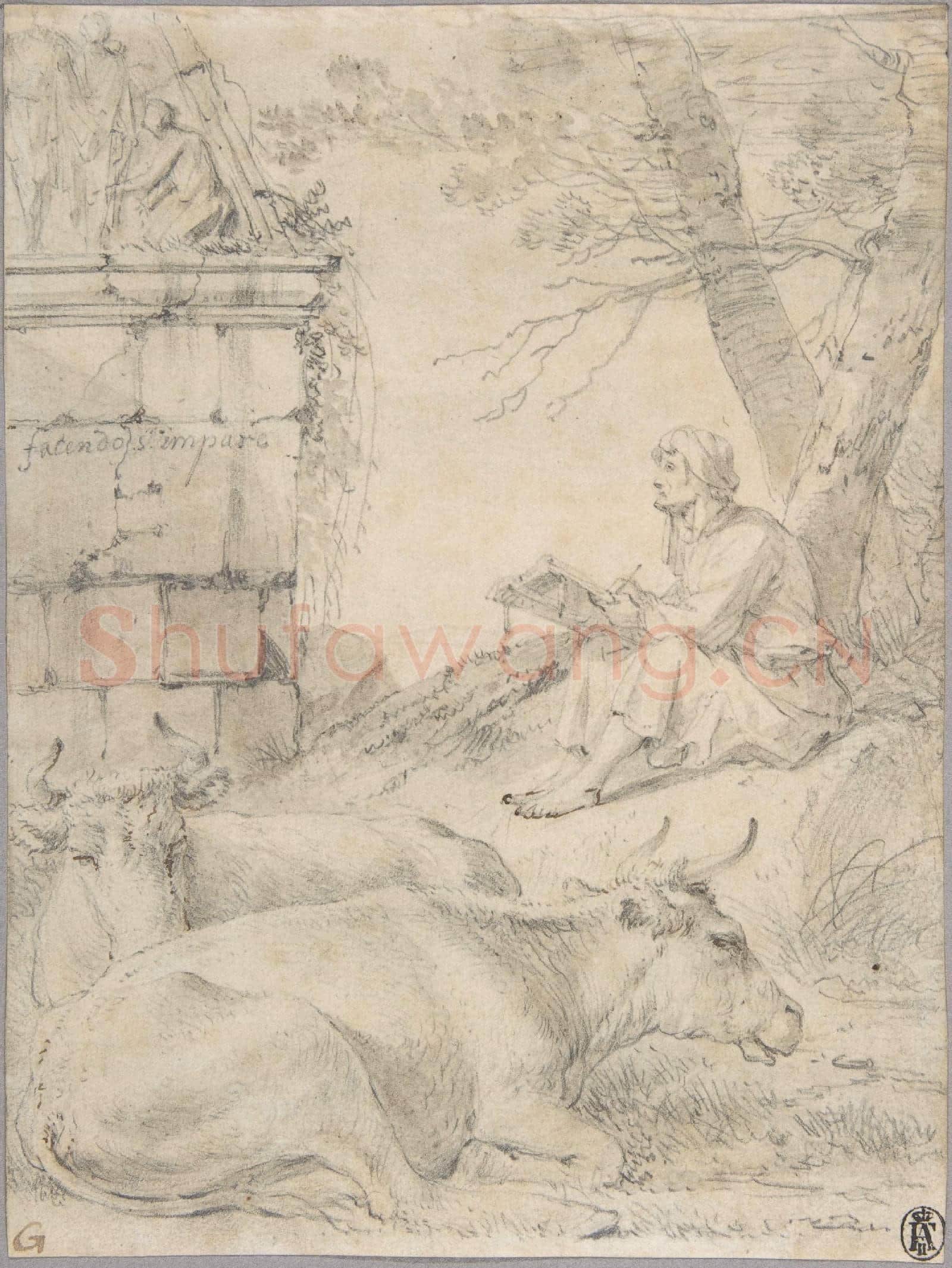 Jan van Ossenbeeck-Artist Drawing in an Italianate Landscape.tif