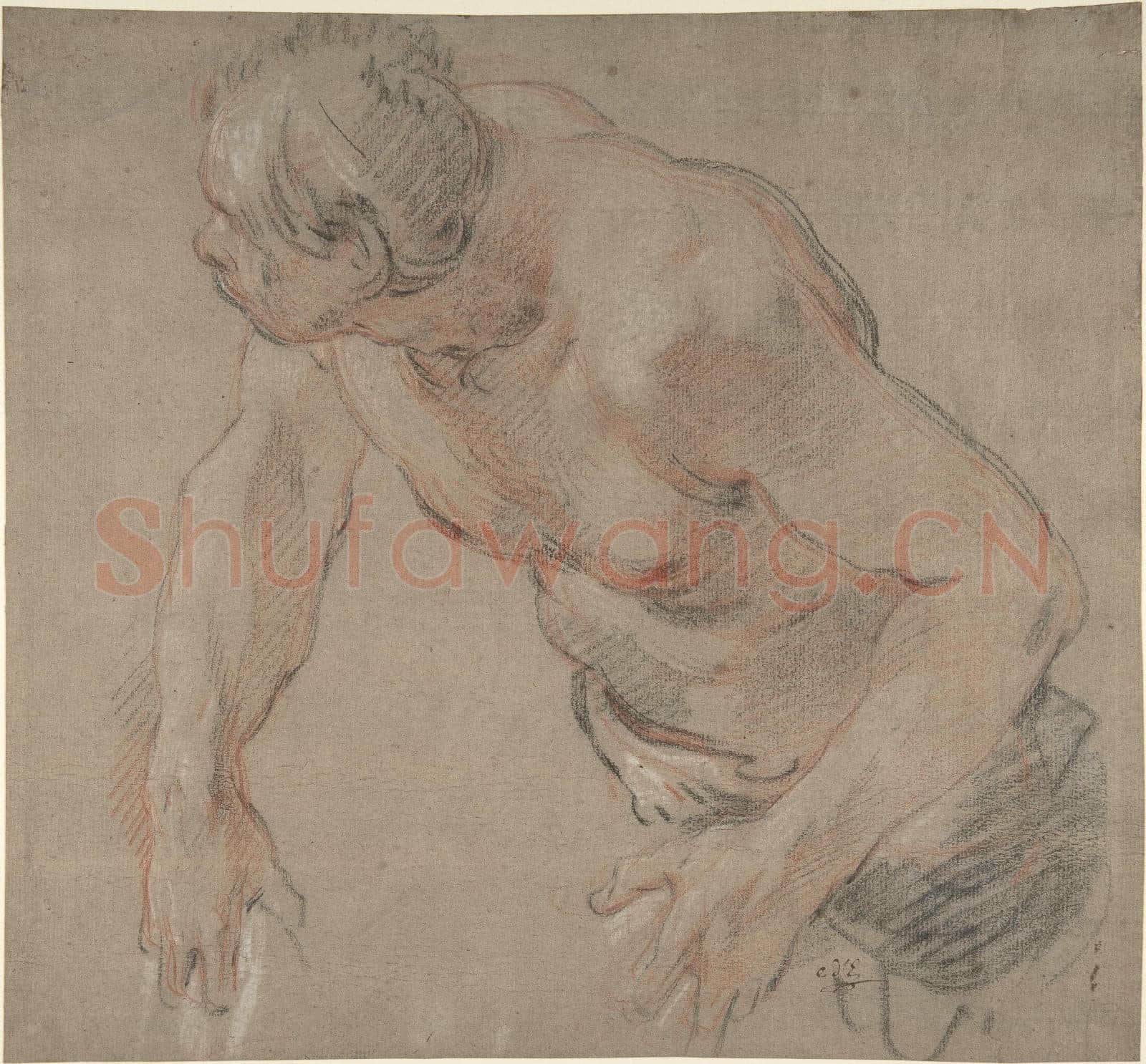 Jean-Baptiste Deshays-Half Figure of a Man, Nude to the Waist.tif
