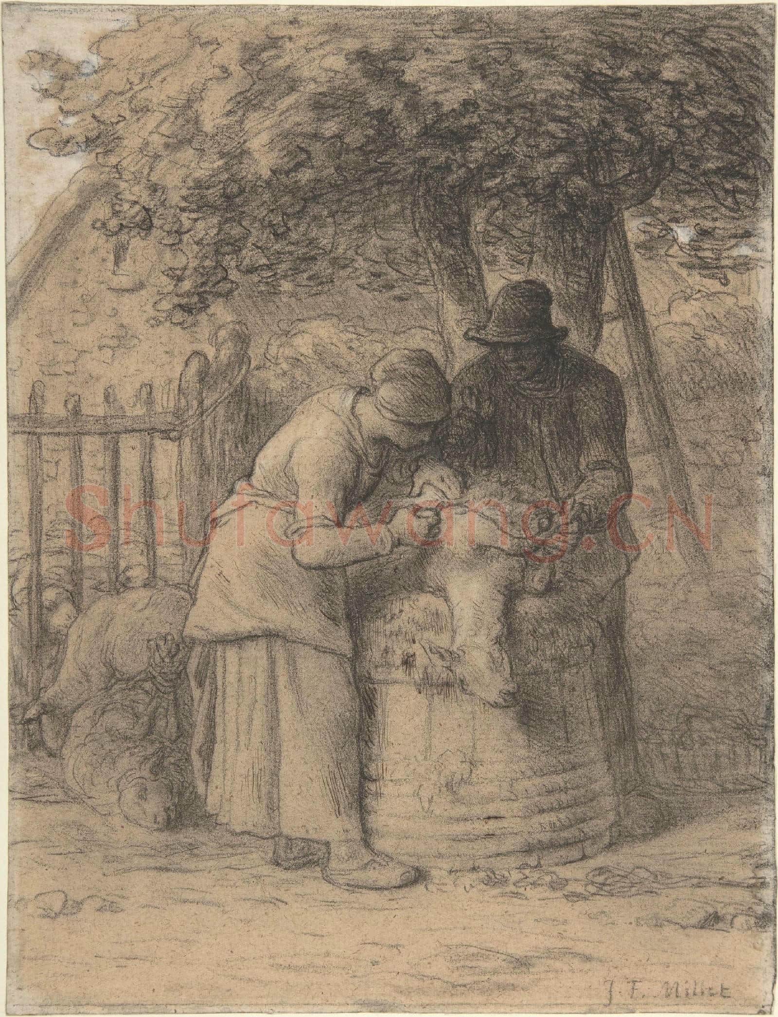 Jean-François Millet-Sheepshearing Beneath a Tree.tif
