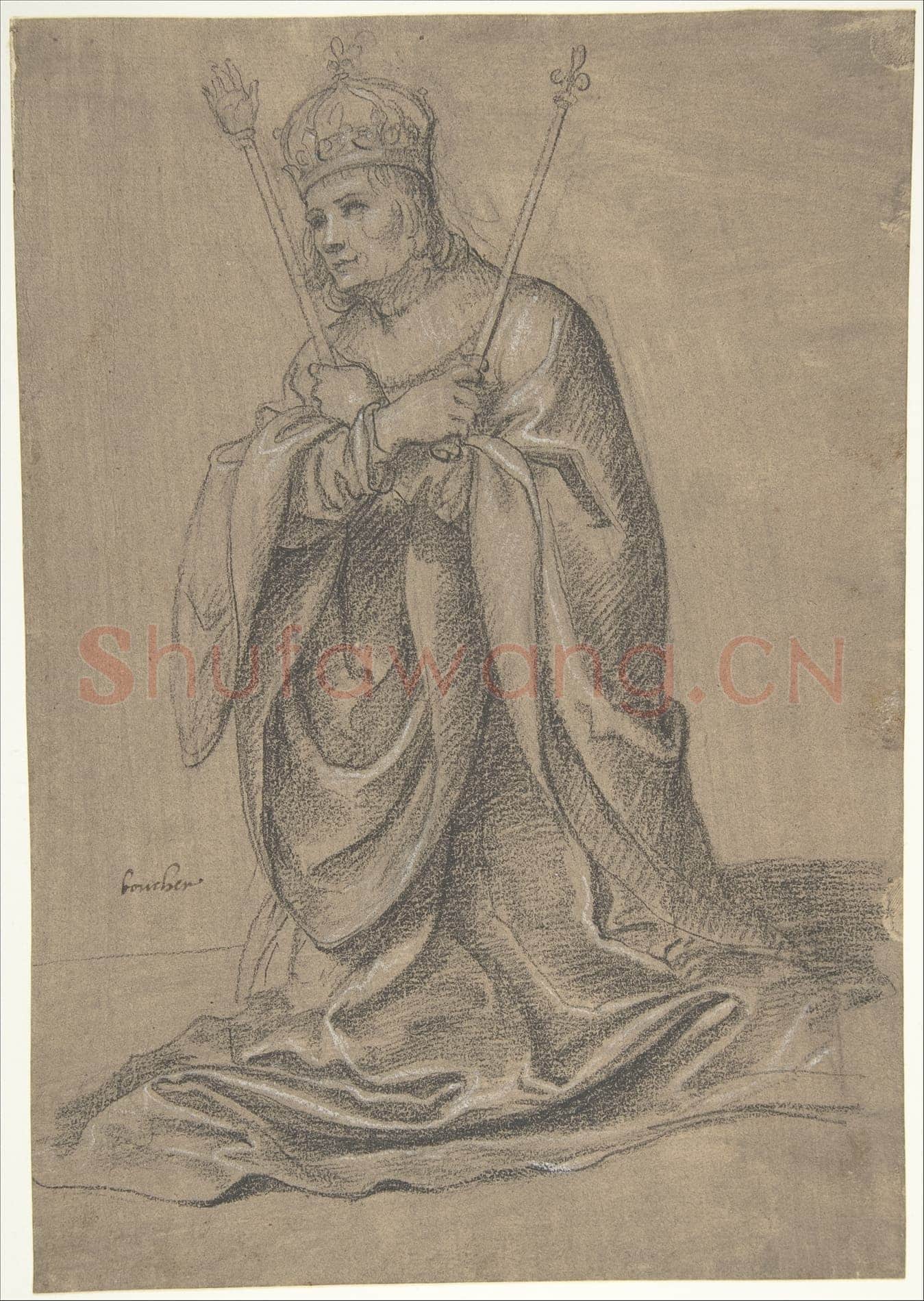 Jean Boucher-A Kneeling King of France Holding the Scepters.tif