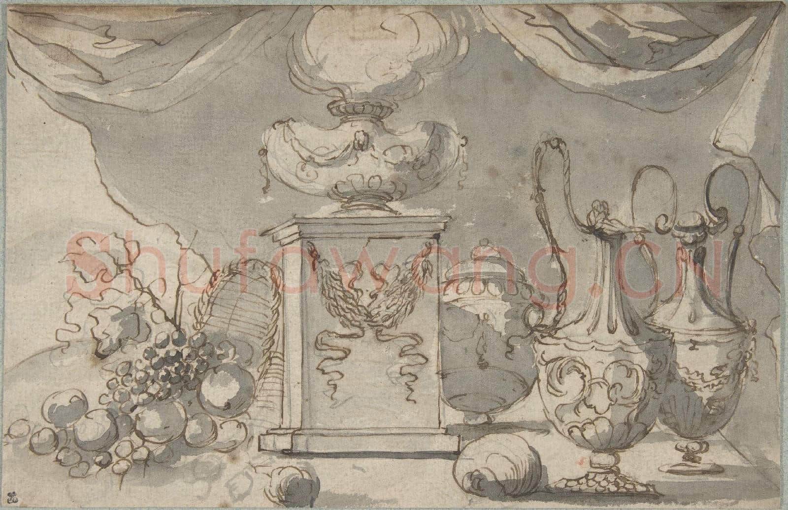 Jean Jacques Lagrenée-Still Life Vases, a Cassolette on a Pedestal.tif