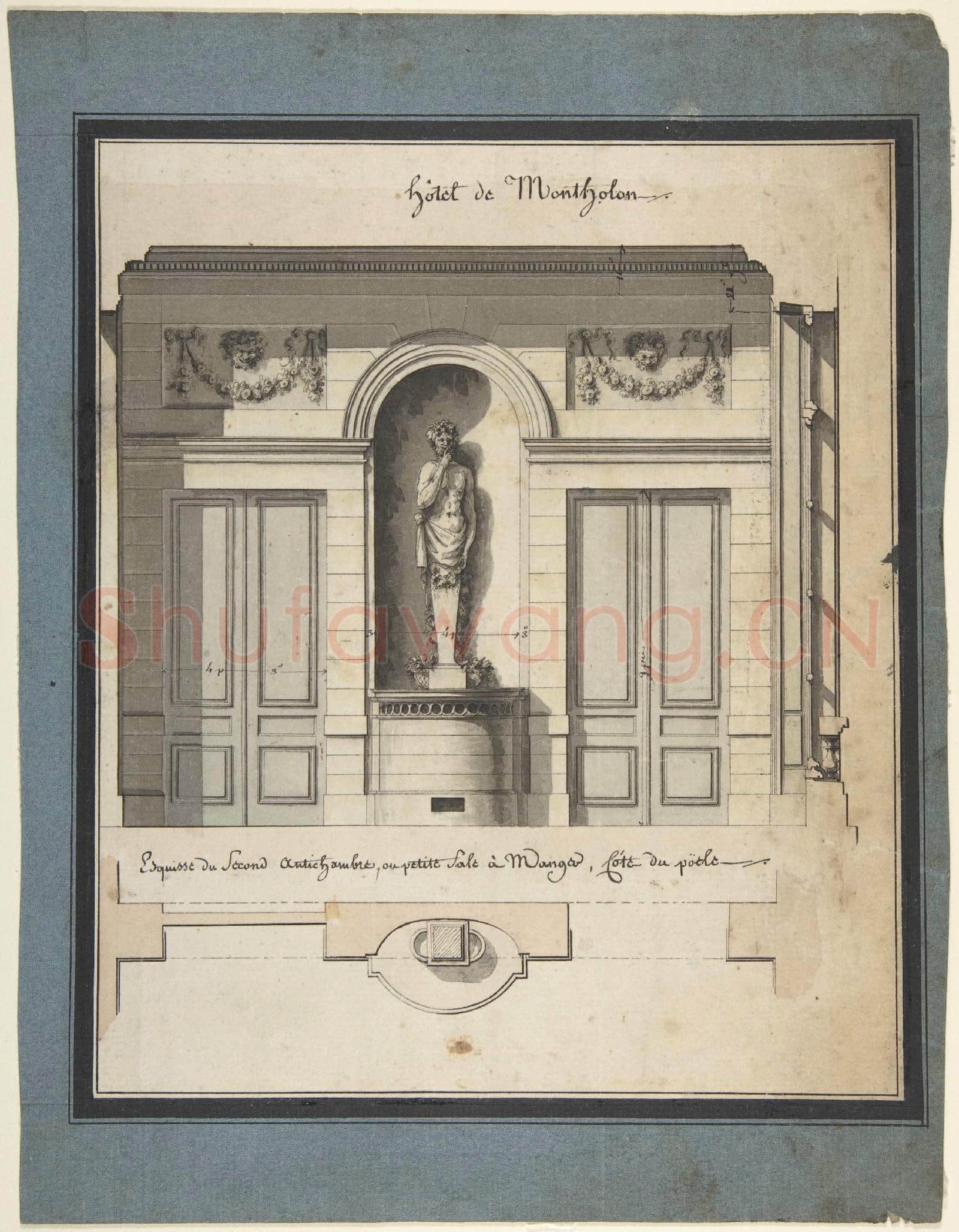Jean Jacques Lequeu-Section and Plan of the Small Dining Room2.tif