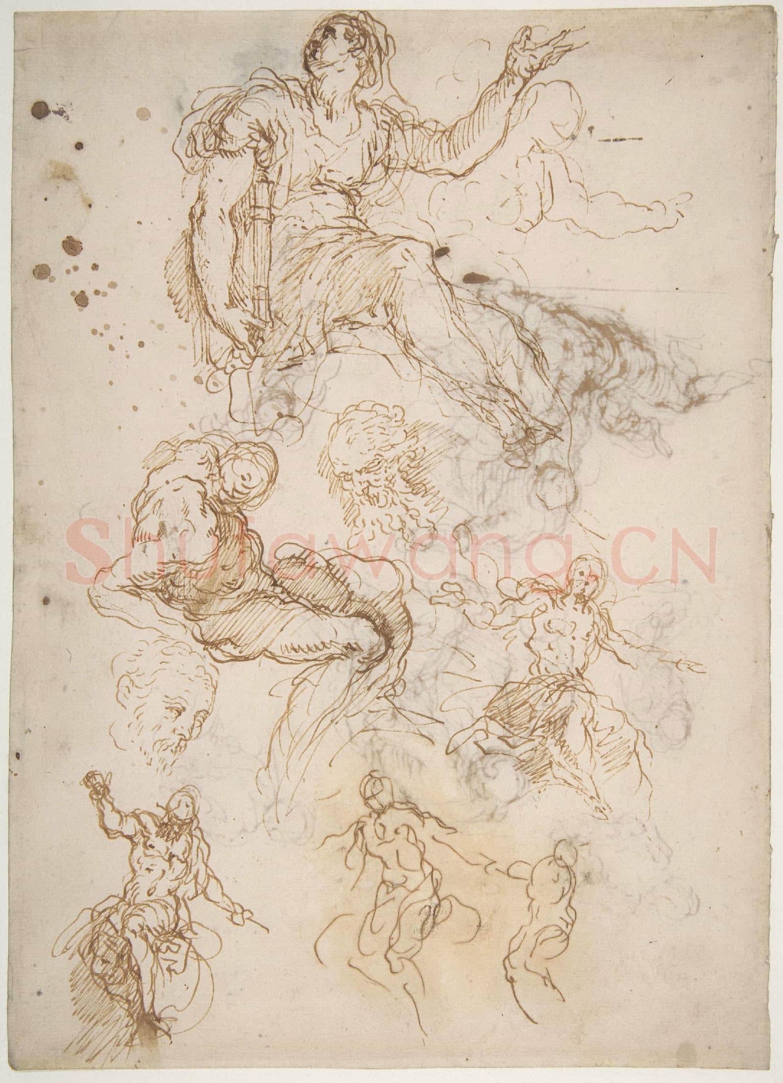 Palma Il Giovane-Figure Studies Seated Female Holding a Book,.tif