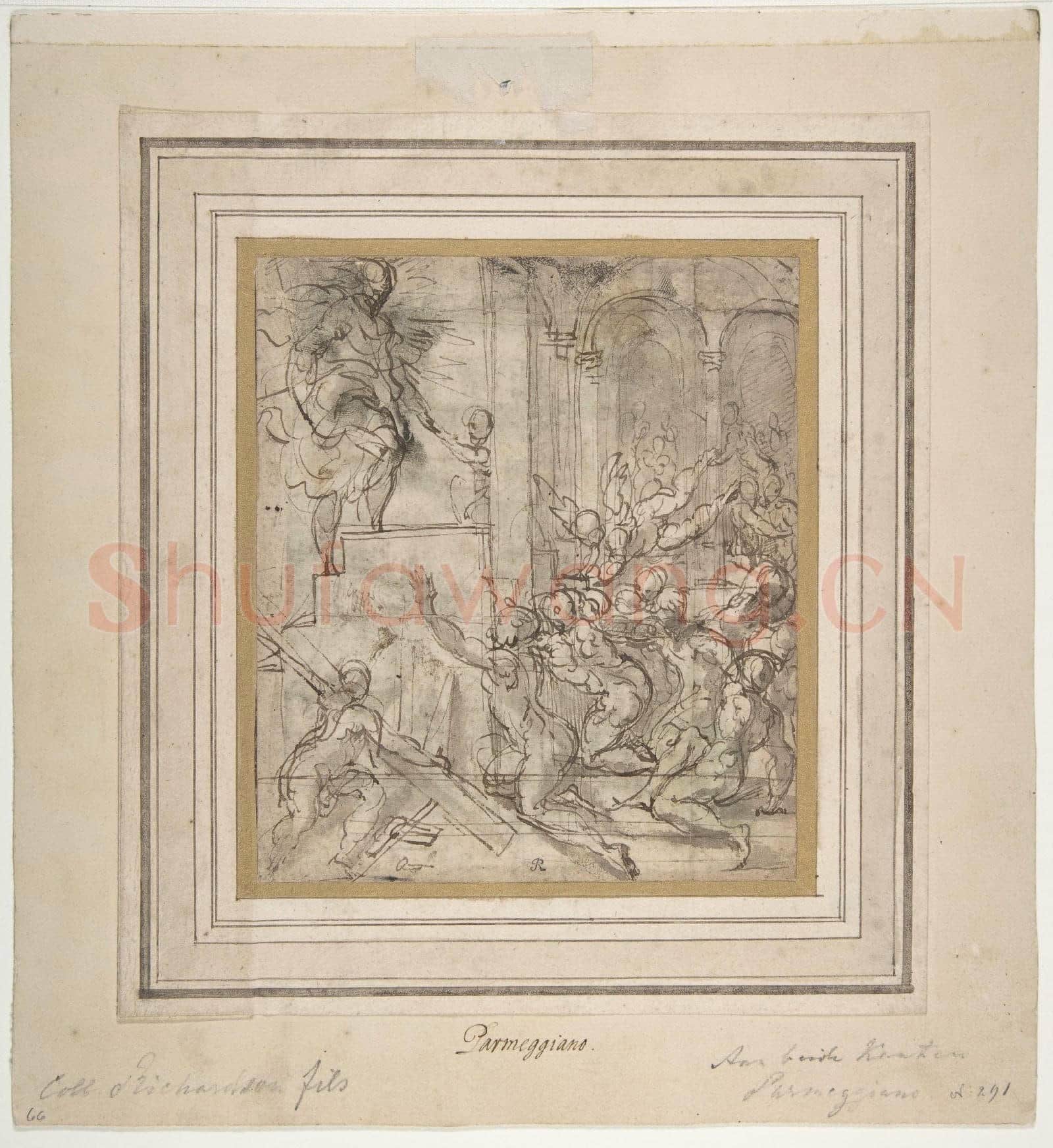 Parmigianino-An Apparition of Christ(recto)Printed Fragment Jupiter Enthroned.tif