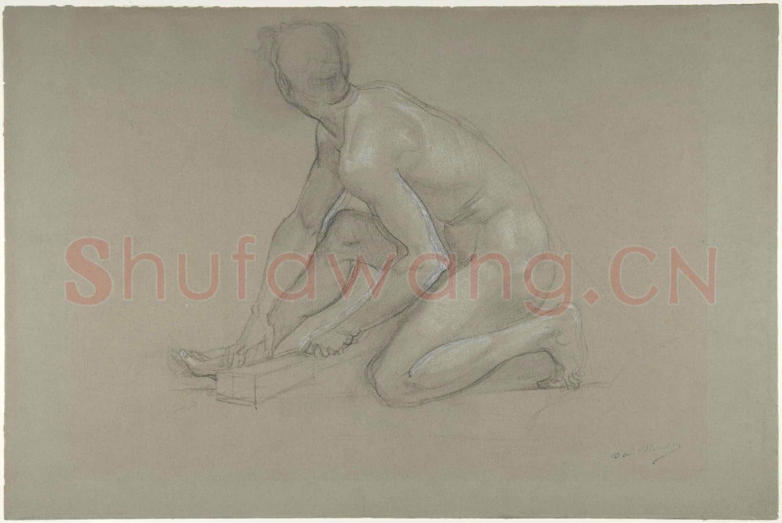 Paul Baudry-Crouching Nude Male Figure.tif