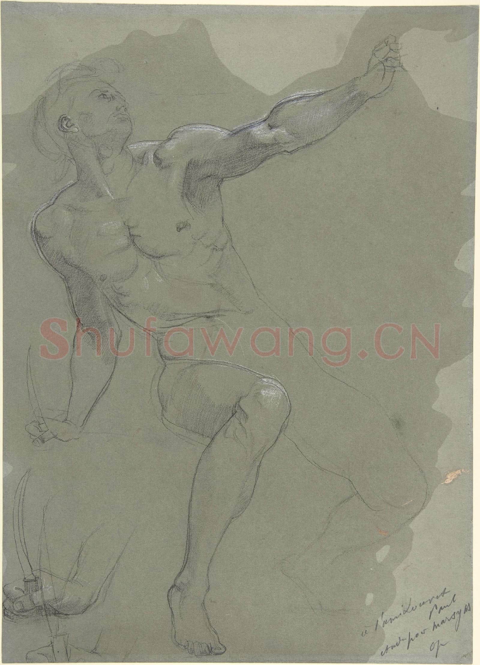 Paul Baudry-Seated Male Nude(recto)Crouching Male Nude.tif