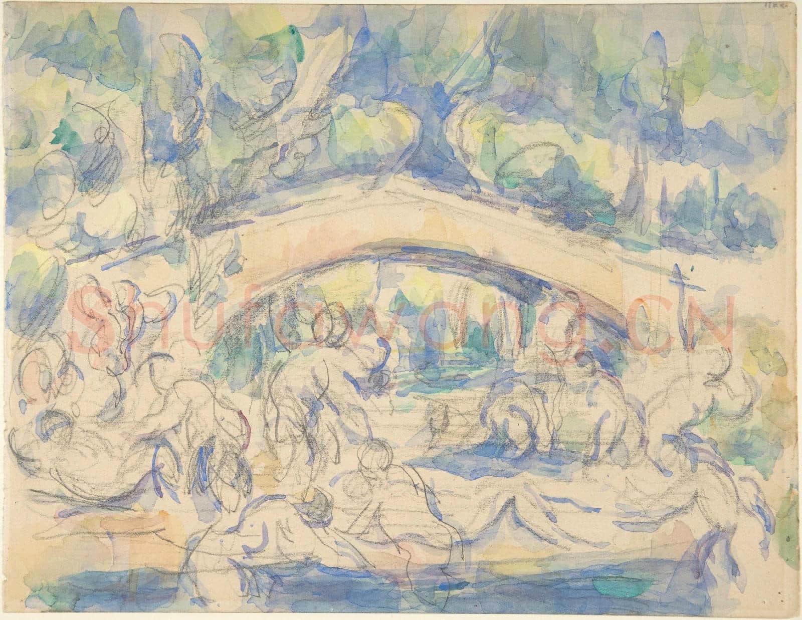 Paul Cézanne-Bathers by a Bridge(recto)Study after Houdon's Ecorché.tif