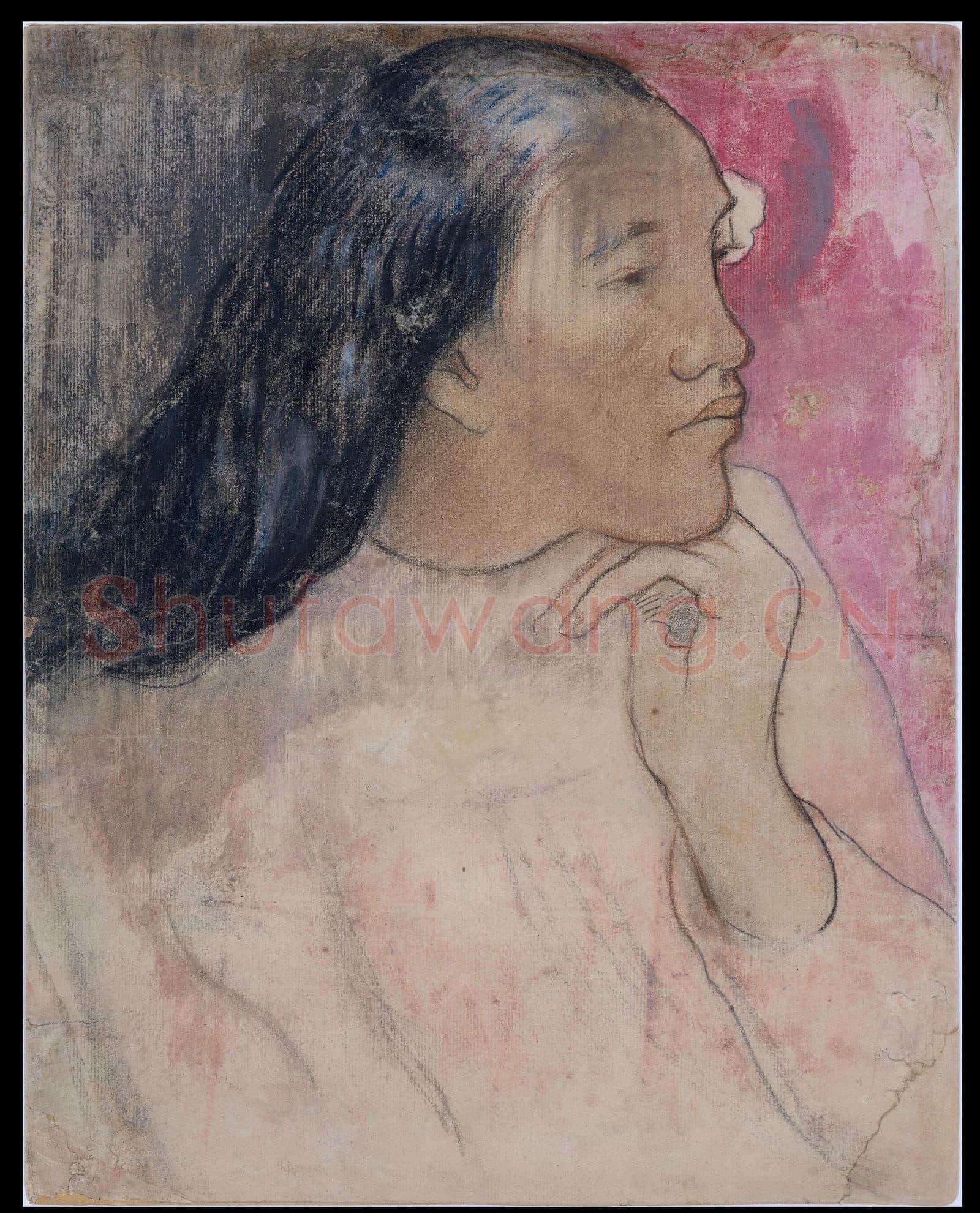 Paul Gauguin-A Tahitian Woman with a Flower in Her Hair.tif