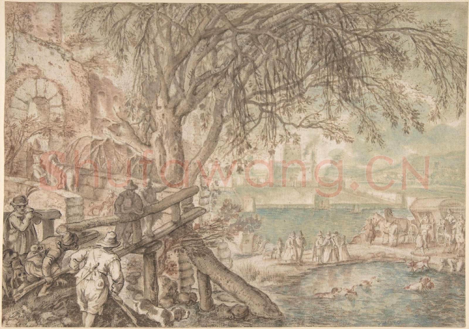 Pieter Stevens-Huntsmen and Company Observing Dogs Retrieving Ducks.tif