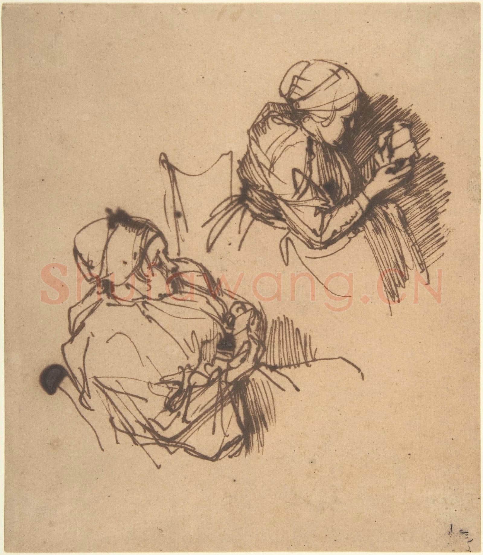 Rembrandt-Two Studies of a Woman Reading.tif