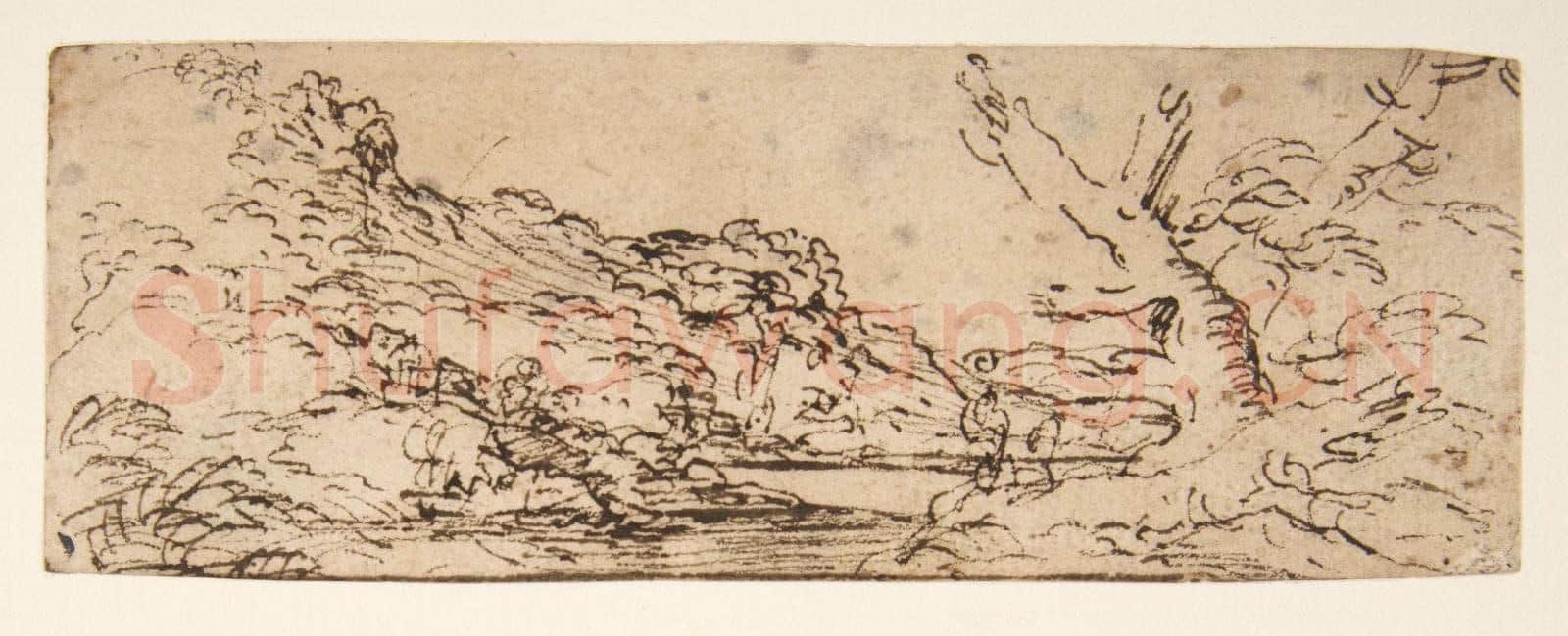 Salvator Rosa-Landscape with hills and a lake, trees in right foreground.tif