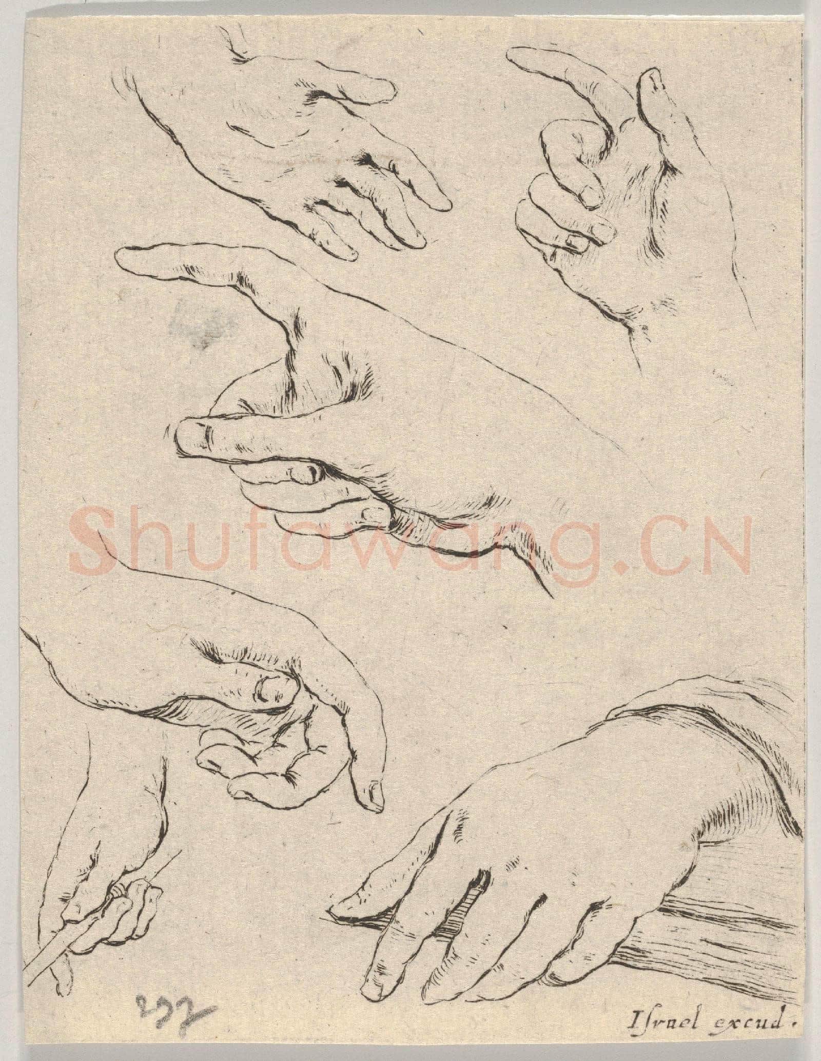 Stefano della Bella-Six Hands, from The Book for Learning to Draw.tif