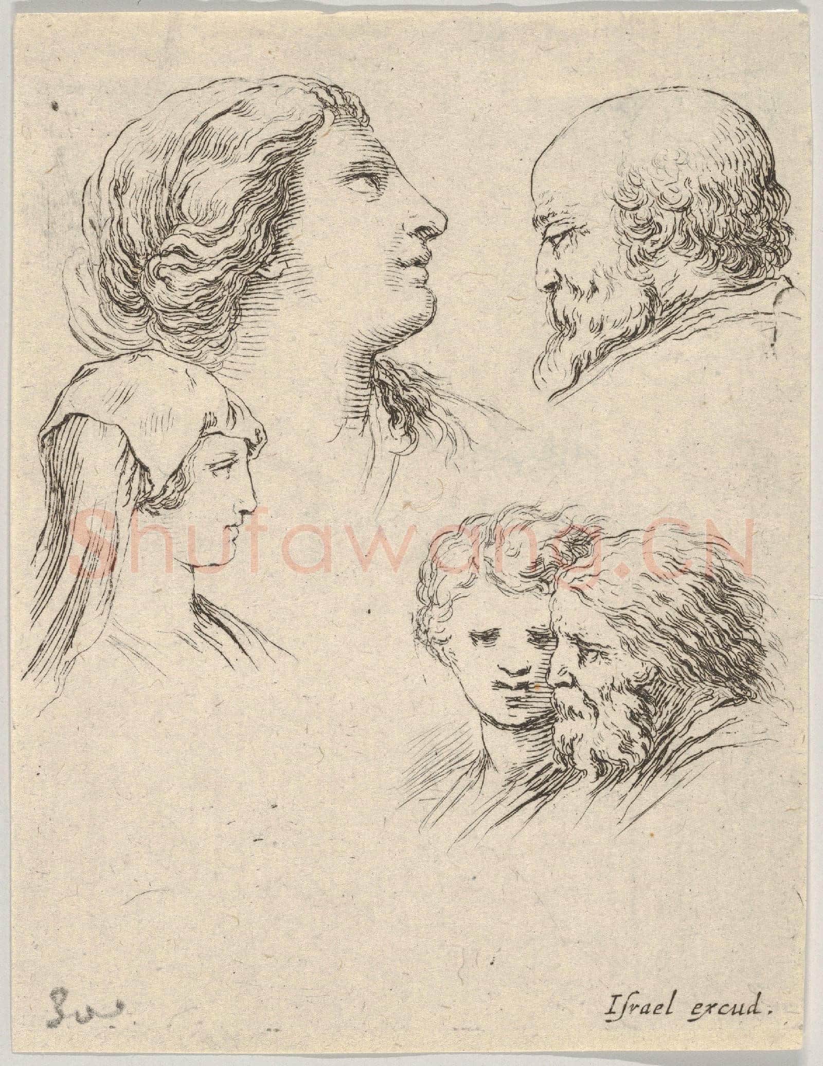 Stefano della Bella-Six Heads, from The Book for Learning to Draw 2.tif