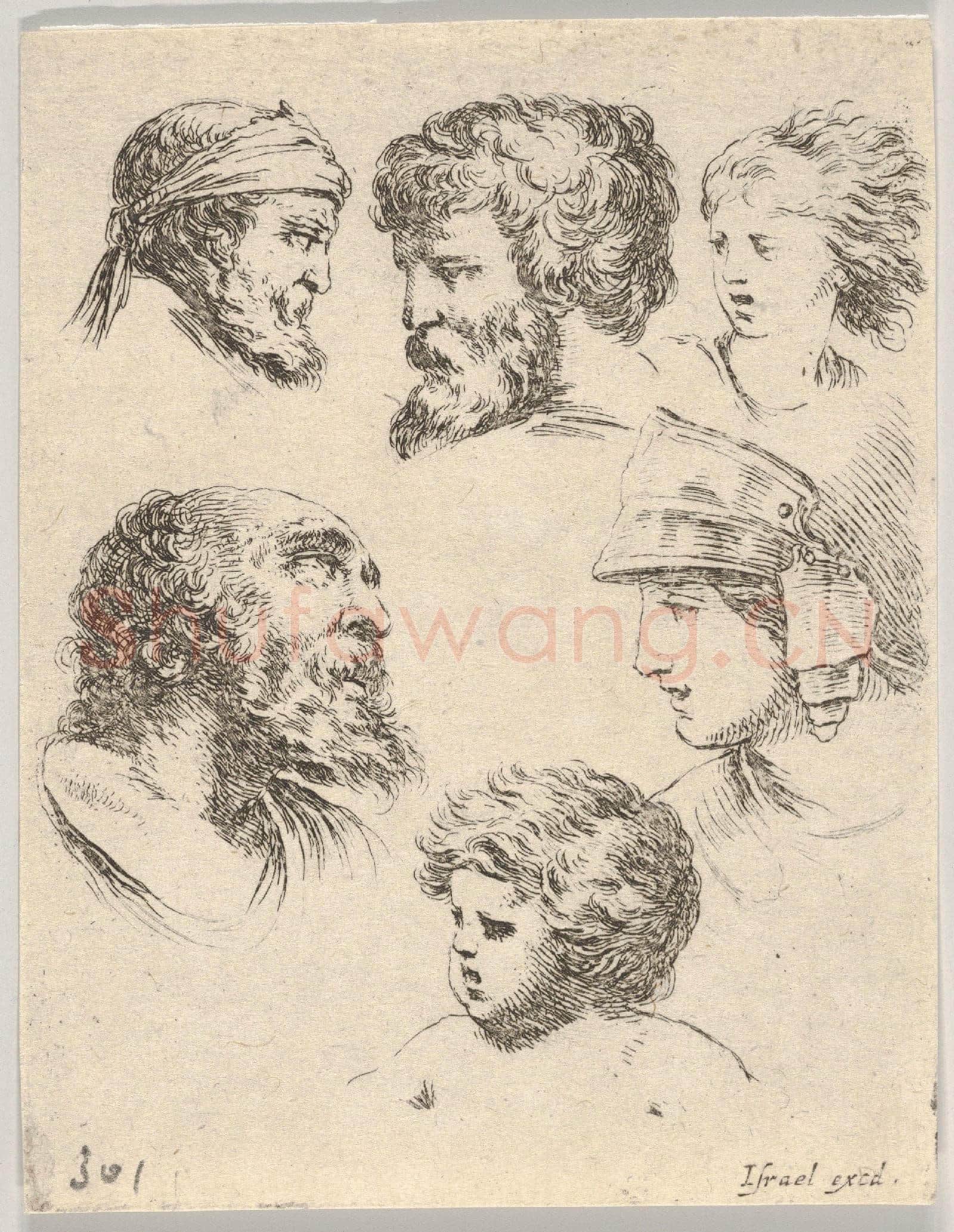 Stefano della Bella-Six Heads, from The Book for Learning to Draw3.tif