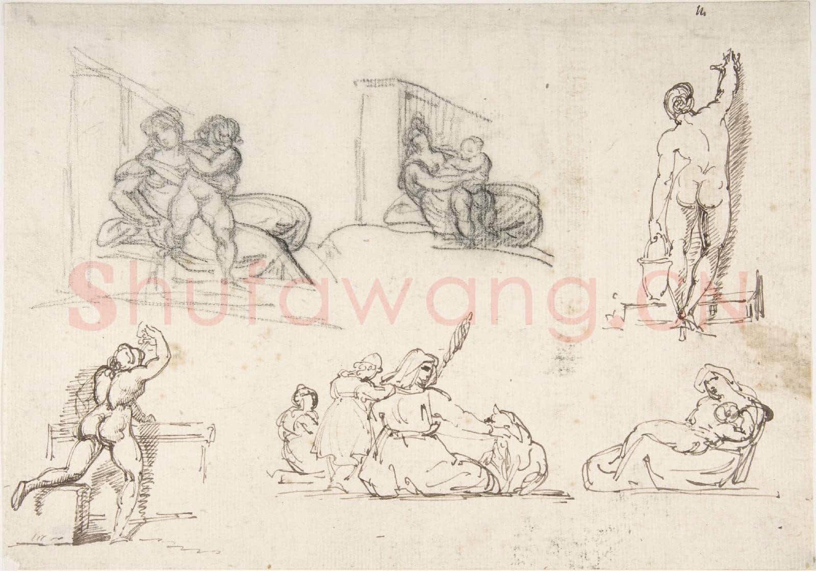 Théodore Gericault-Six Figure Studies, including four for The Poor Italian Family.tif
