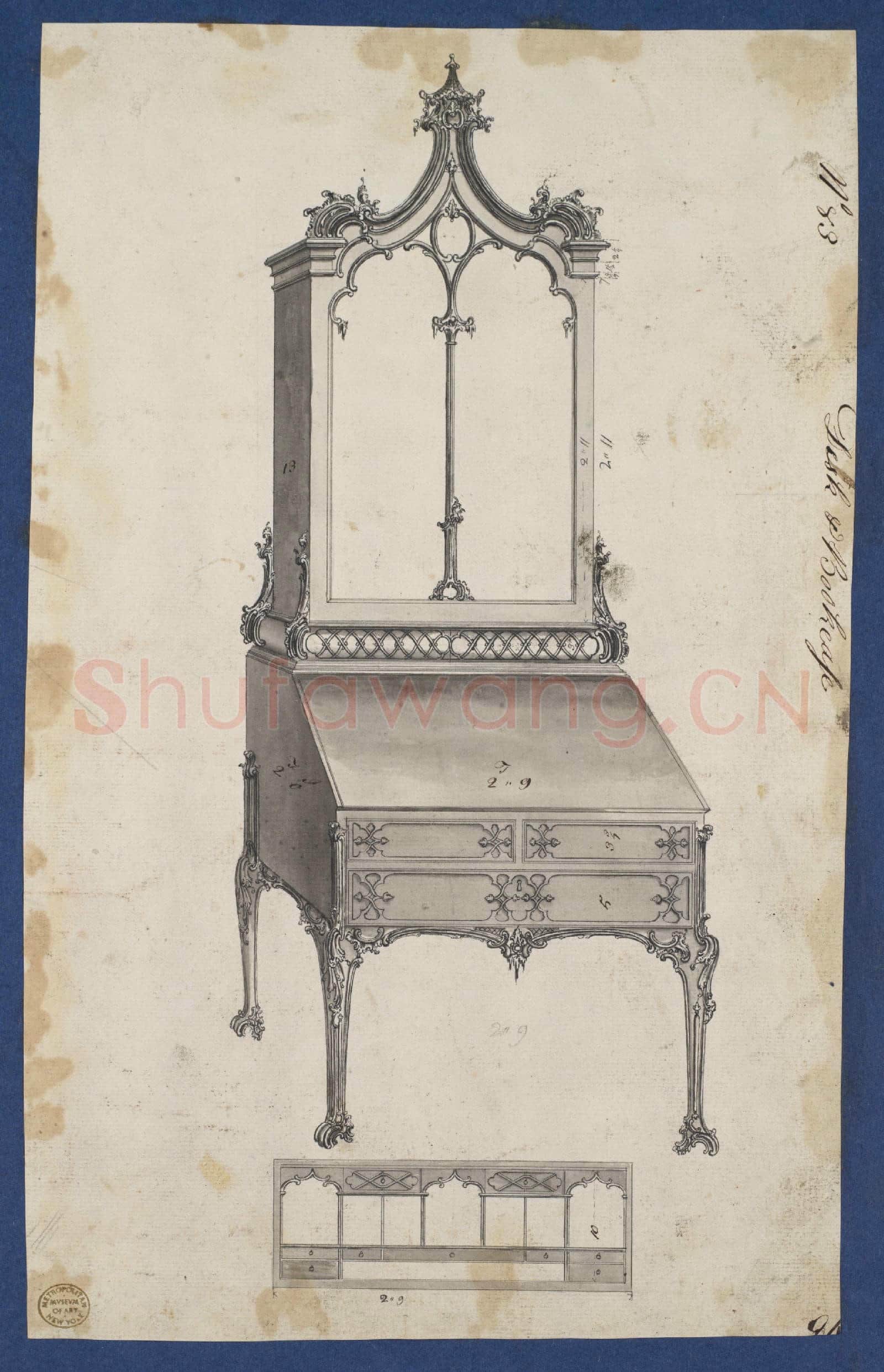 Thomas Chippendale-Desk and Bookcase, from Chippendale Drawings, Vol. II6.tif