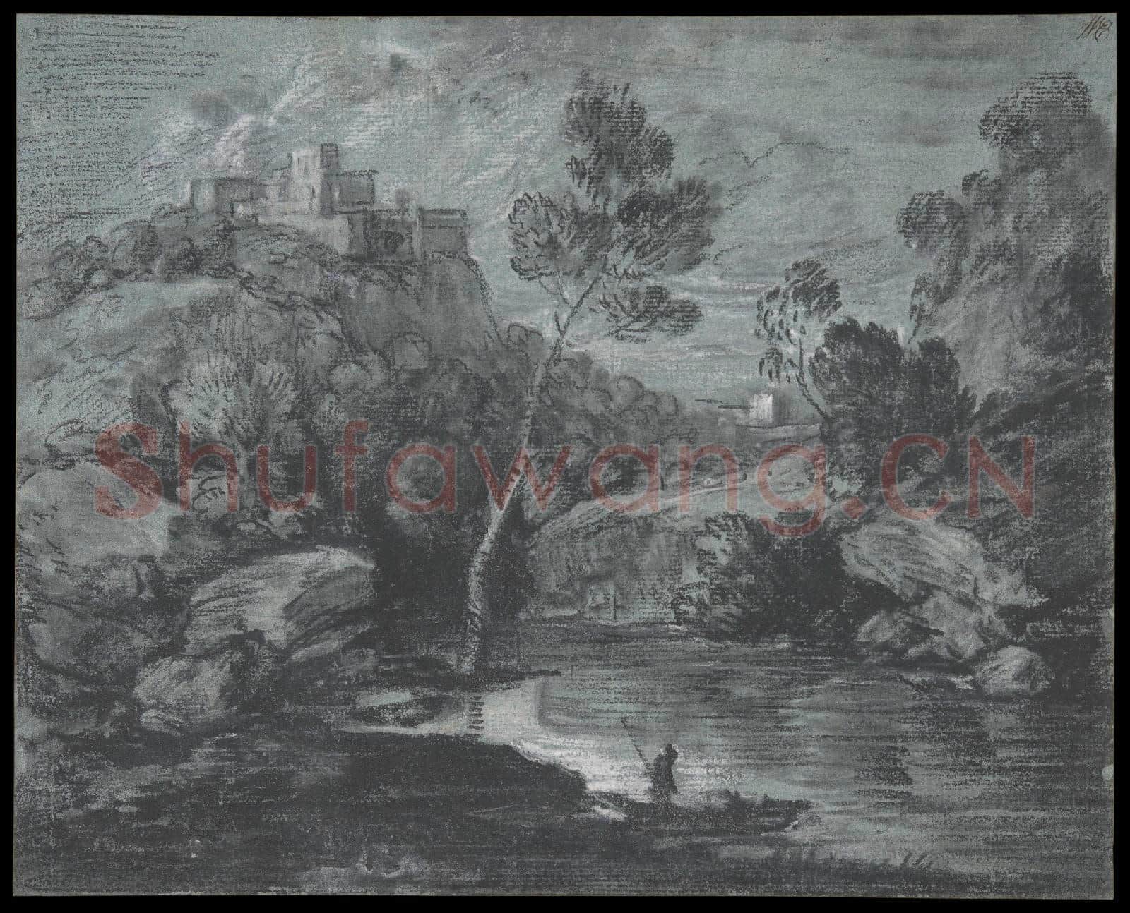 Thomas Gainsborough-Mountain Landscape with a Castle and a Boatman.tif