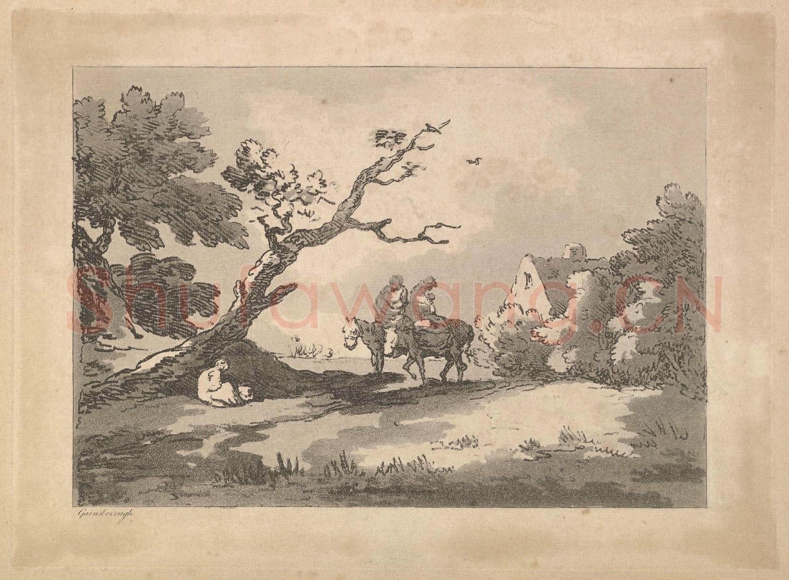 Thomas Rowlandson-A Group of Five Donkeys, Three Standing.tif