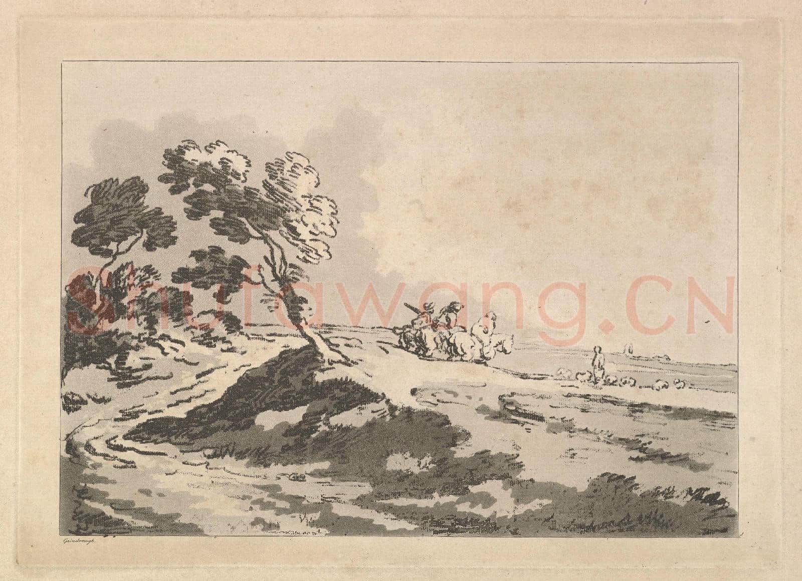 Thomas Rowlandson-Hounds Hunting a Stag(from Imitations of Modern Drawings).tif