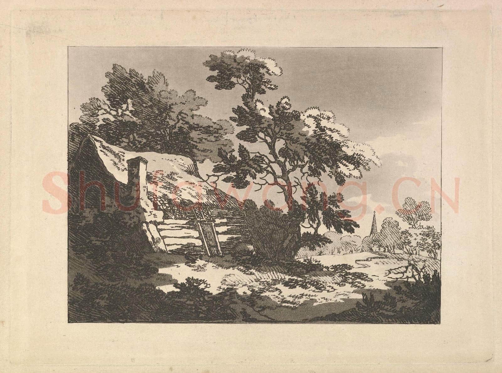 Thomas Rowlandson-Landscape with Cottage Among Trees at Left,.tif