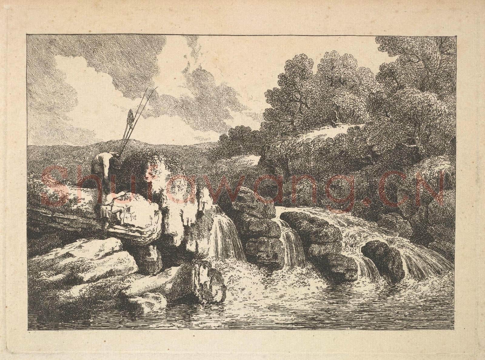 Thomas Rowlandson-Landscape with Two Fishermen Climbing Rocks.tif