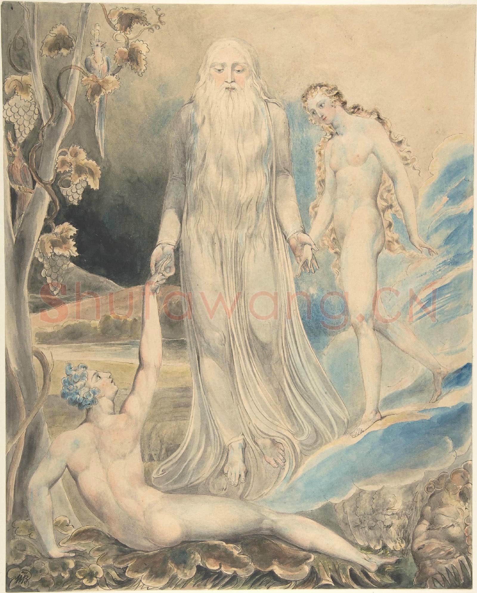 William Blake-Angel of the Divine Presence Bringing Eve to Adam.tif