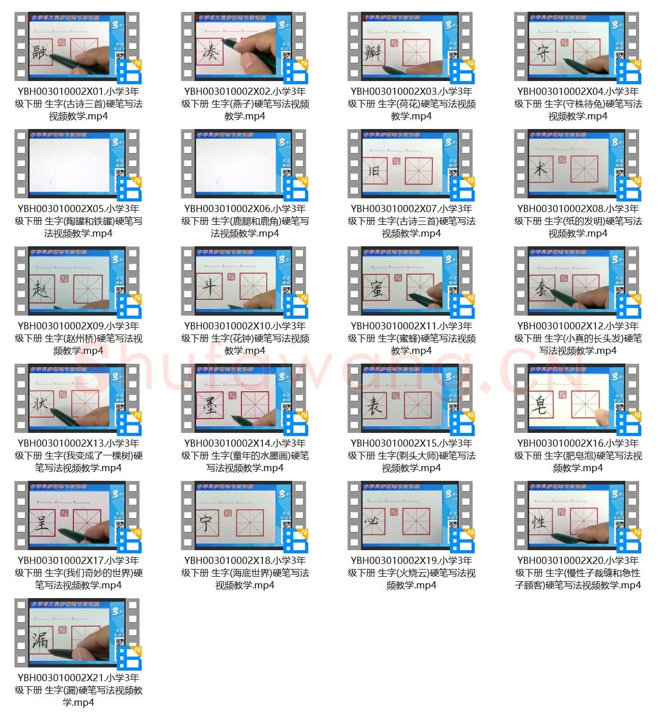 小学3年级 下册 同步课堂 生字 硬笔书法教学视频合集 共21集