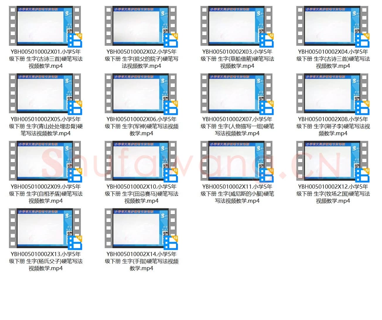 小学5年级 下册 同步课堂 生字 硬笔书法教学视频合集 共14集
