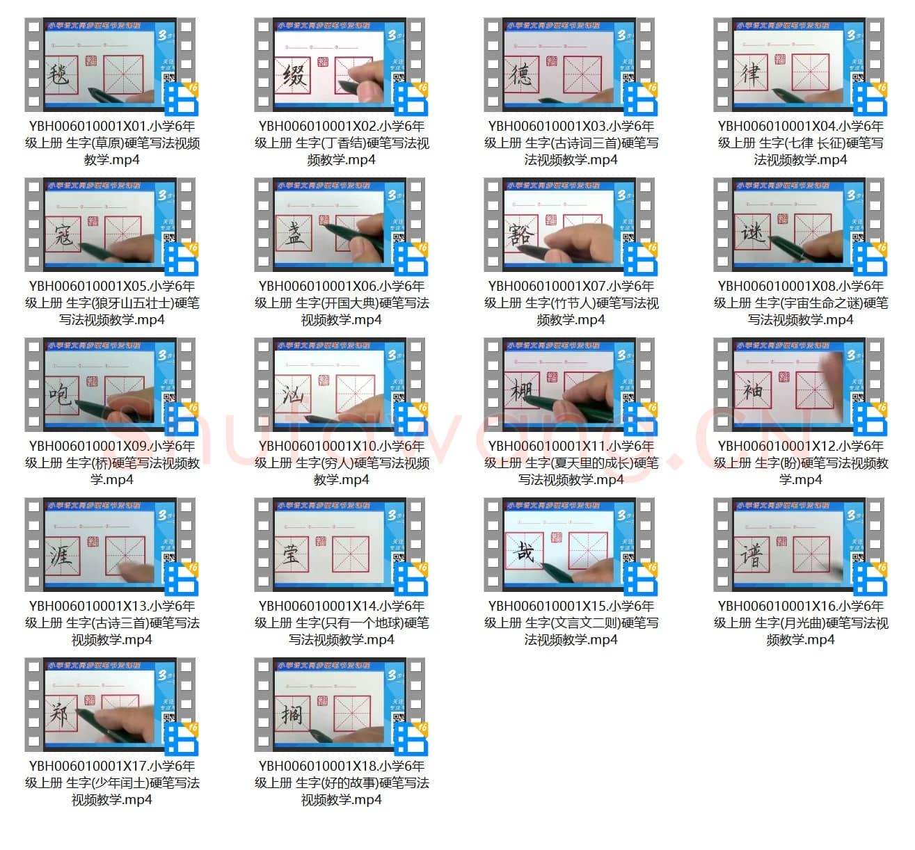 小学6年级 上册 同步课堂 生字 硬笔书法教学视频合集 共18集
