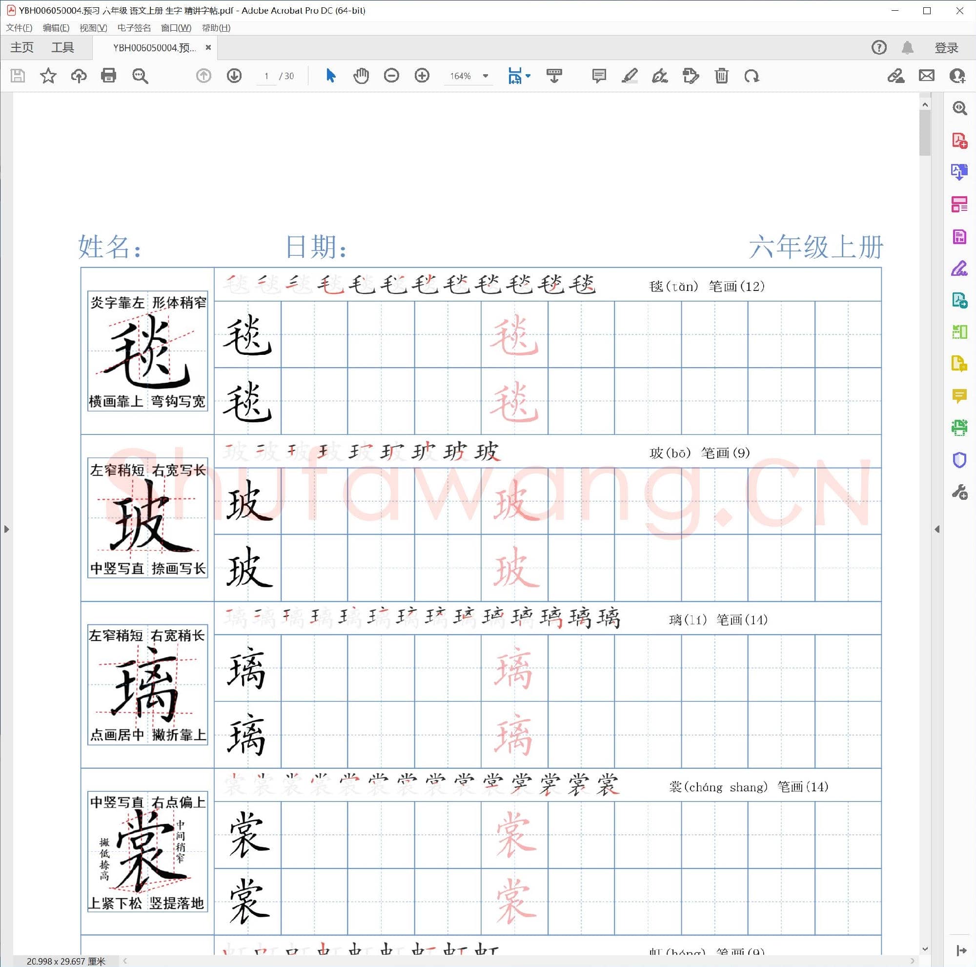 预习 六年级 语文上册 生字 精讲字帖.pdf