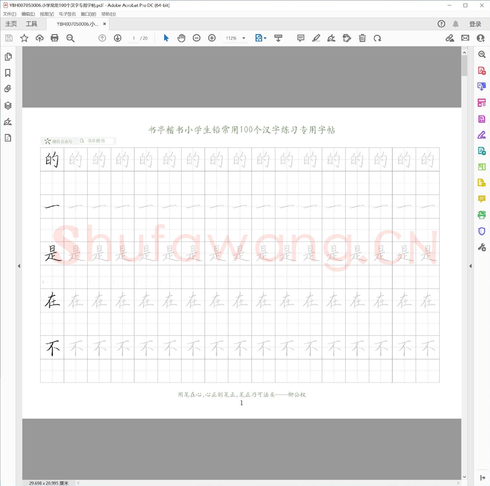 小学常用100个汉字专用字帖