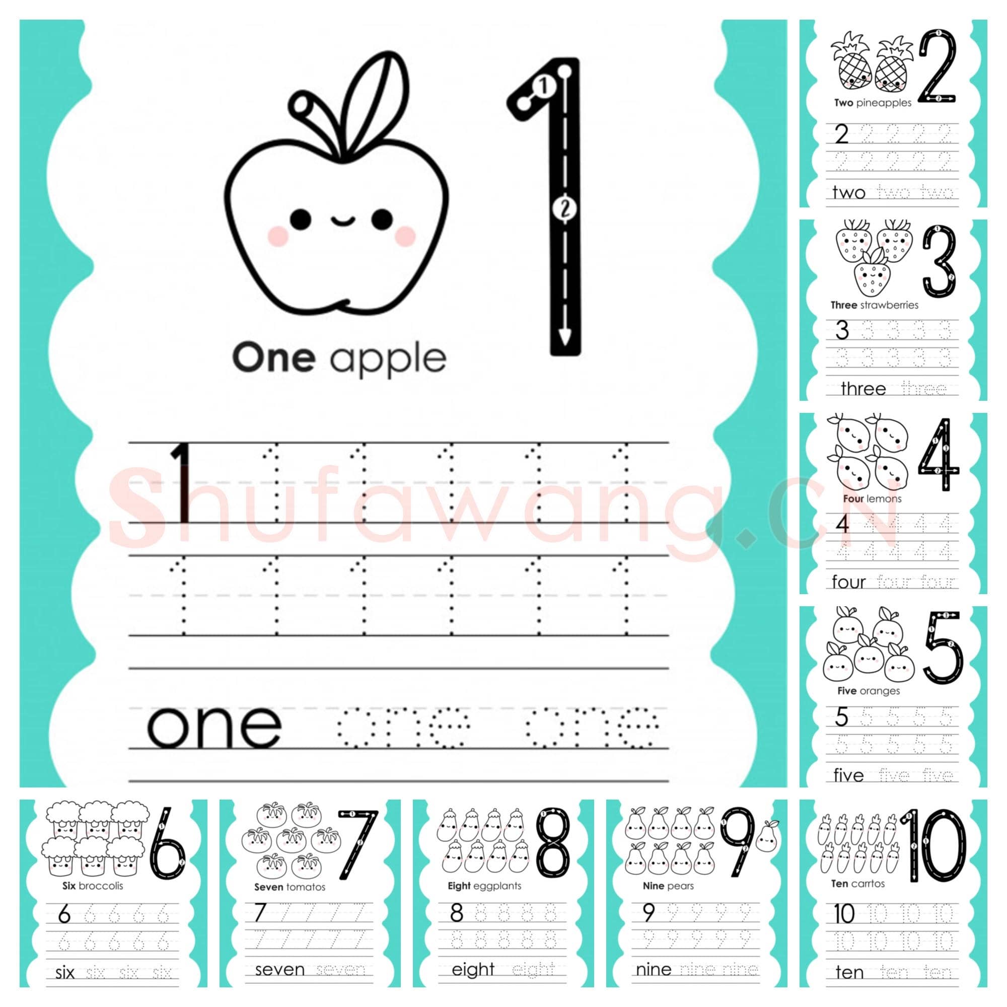 幼儿硬笔书法控笔练习 描数字(1-10)共10张