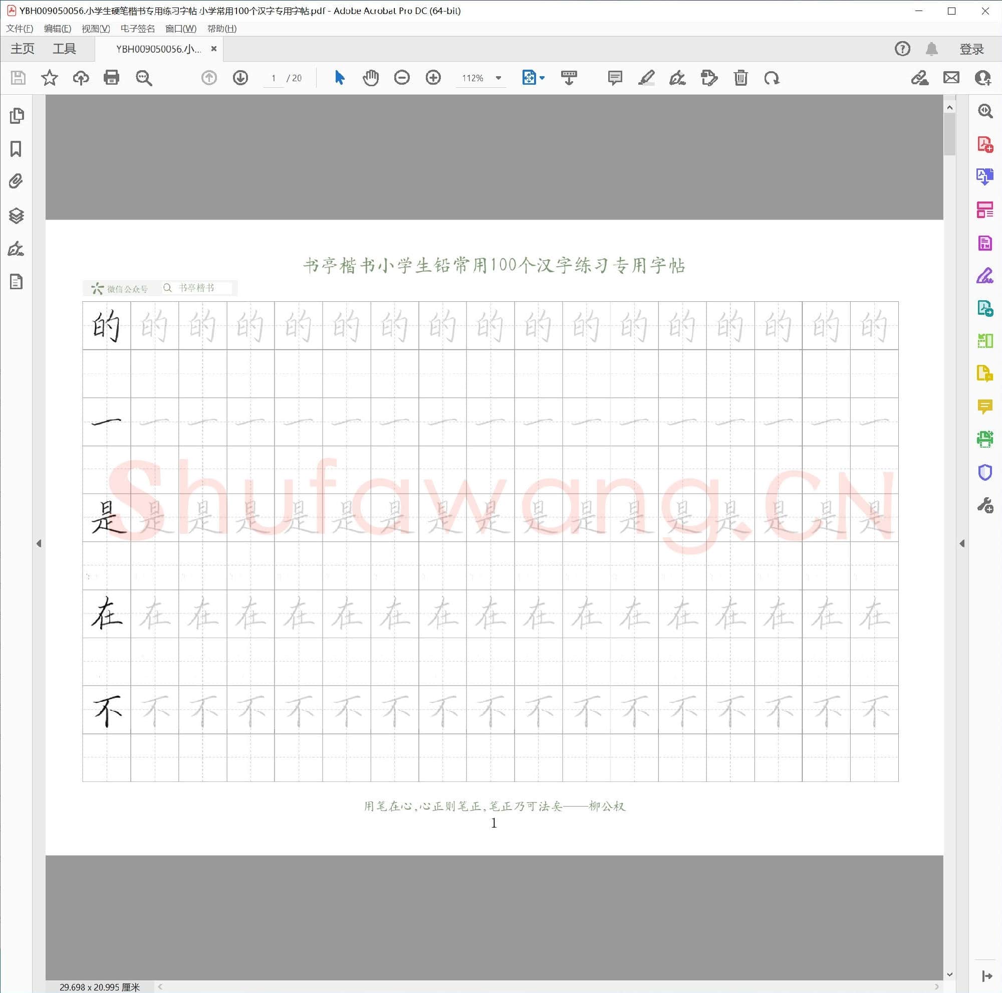 小学生硬笔楷书专用练习字帖 小学常用100个汉字专用字帖