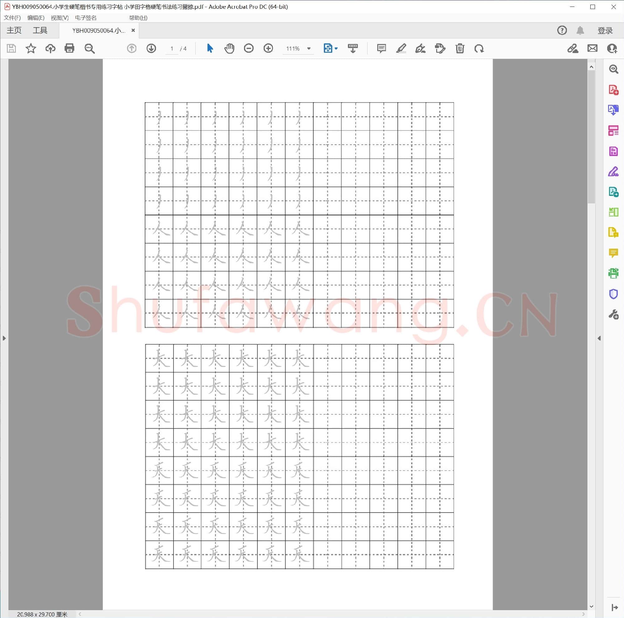 小学生硬笔楷书专用练习字帖 小学田字格硬笔书法练习撇捺