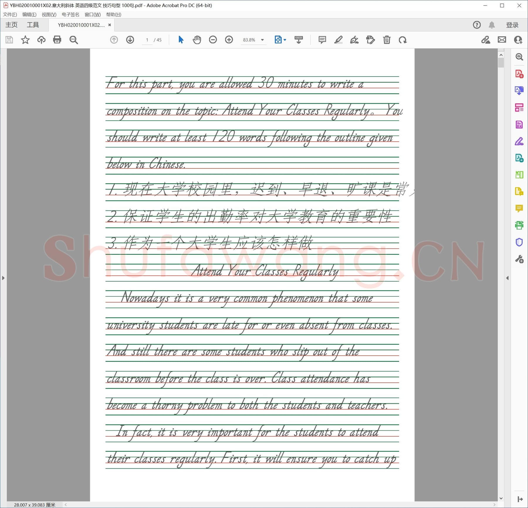 意大利文斜体字帖:英语四级范文 技巧句型 100句.pdf